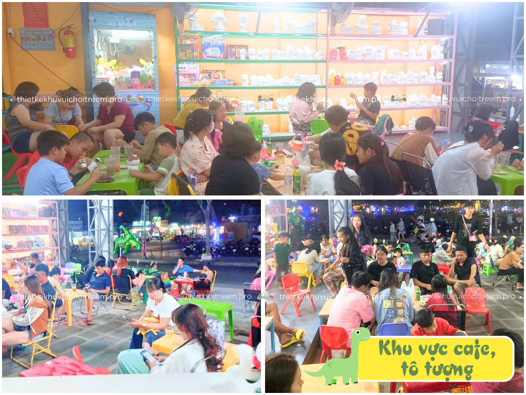 Khu vực cafe và tô tượng tại khu vui chơi trẻ em Vũng Tàu Khủng Long Nhí