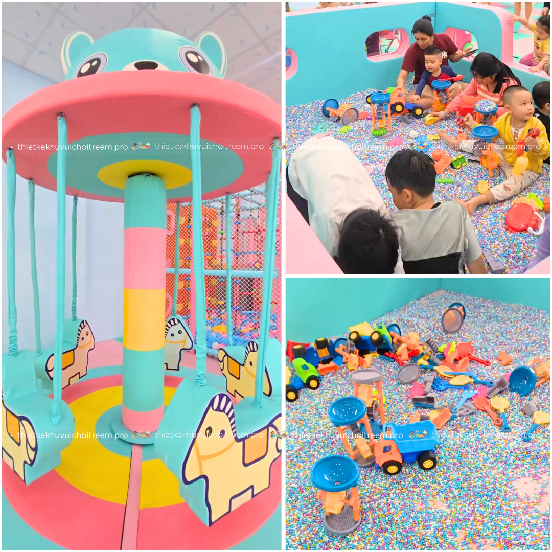 Đu quay ngựa xinh xắn cùng hồ hạt rộng rãi