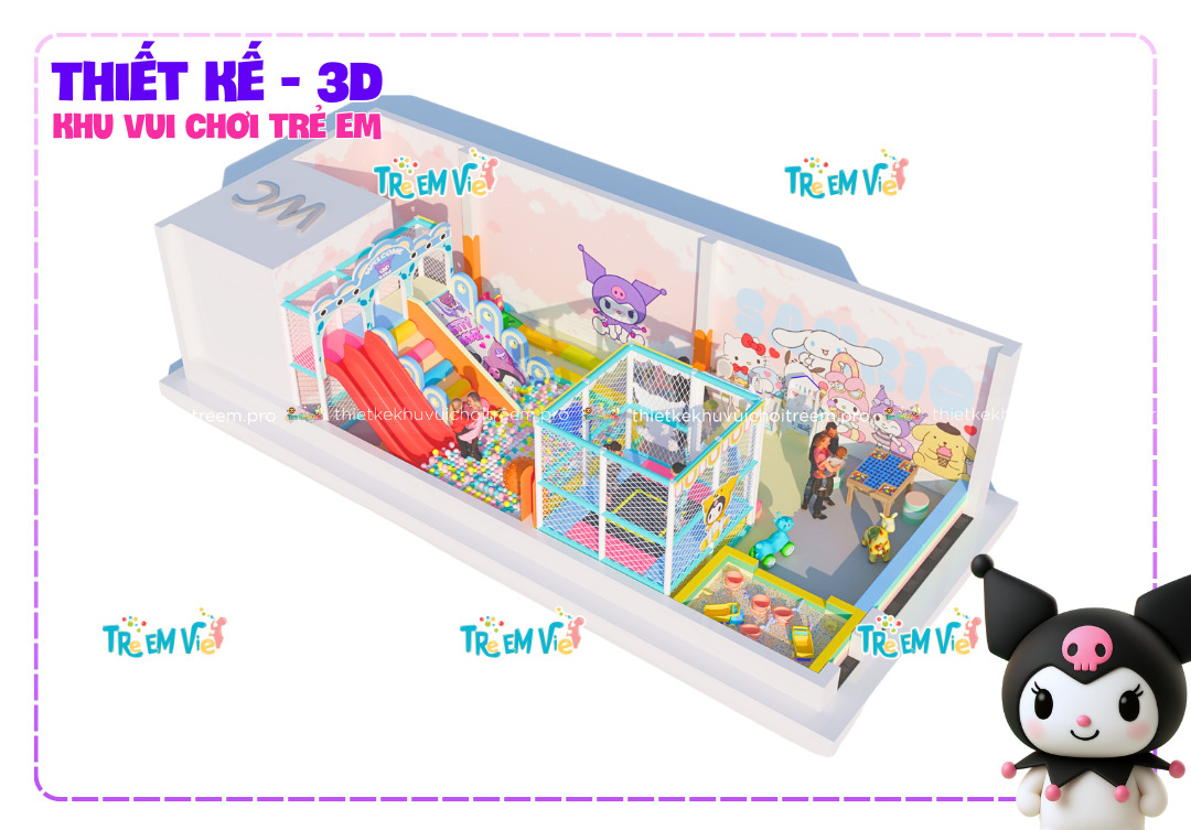 Phối màu chủ đề Kuromi cho khu vui chơi trẻ em Gia Lai