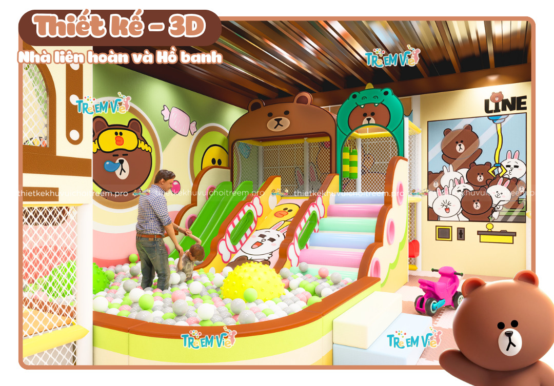 Thiết kế 3D nhà liên hoàn 2 tầng cho khu vui chơi Lâm Đồng