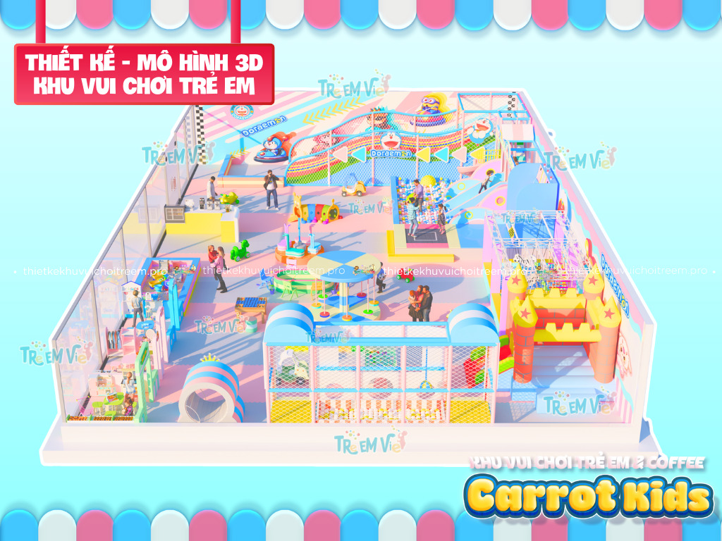 Không gian rộng rãi ở giữa tại khu vui chơi trẻ em Carrot Kids