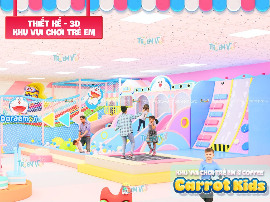 Không gian khu vui chơi trẻ em bừng sáng với thiết kế nhà liên hoàn 2 tầng cực yêu