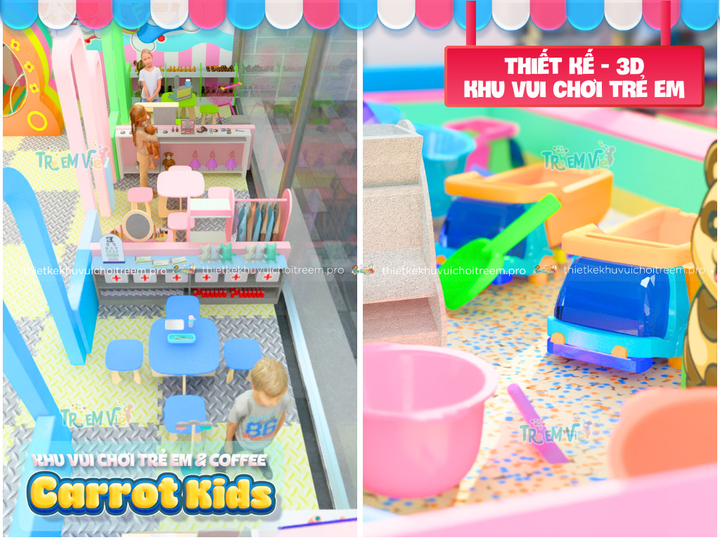 Vô vàn đồ chơi cho khu hướng nghiệp và hồ hạt tại khu vui chơi trẻ em Carrot Kids