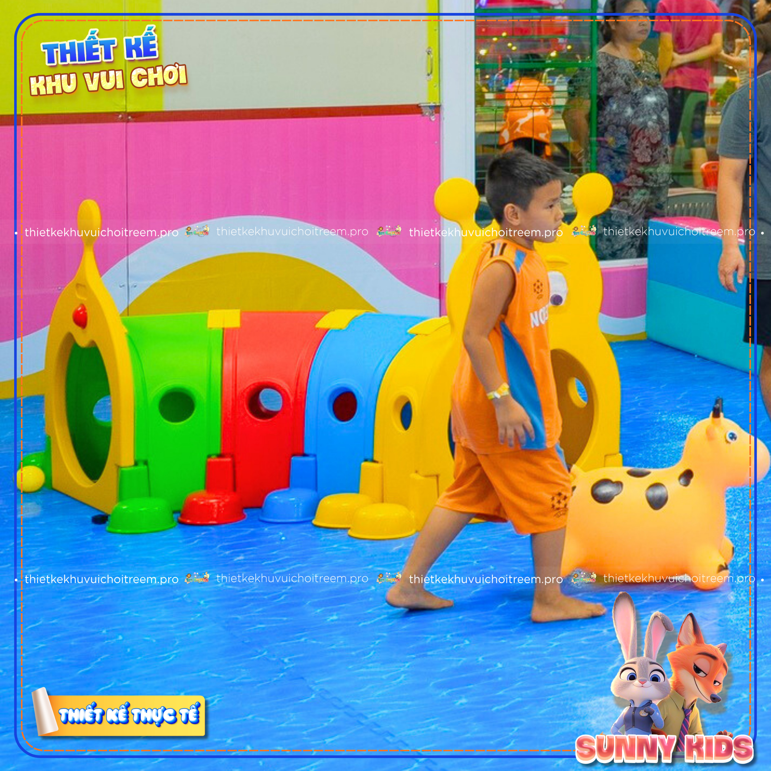 Hầm chui con sâu ngộ nghĩnh trong dự án thiết kế khu vui chơi Đồng Nai - Sunny Kids