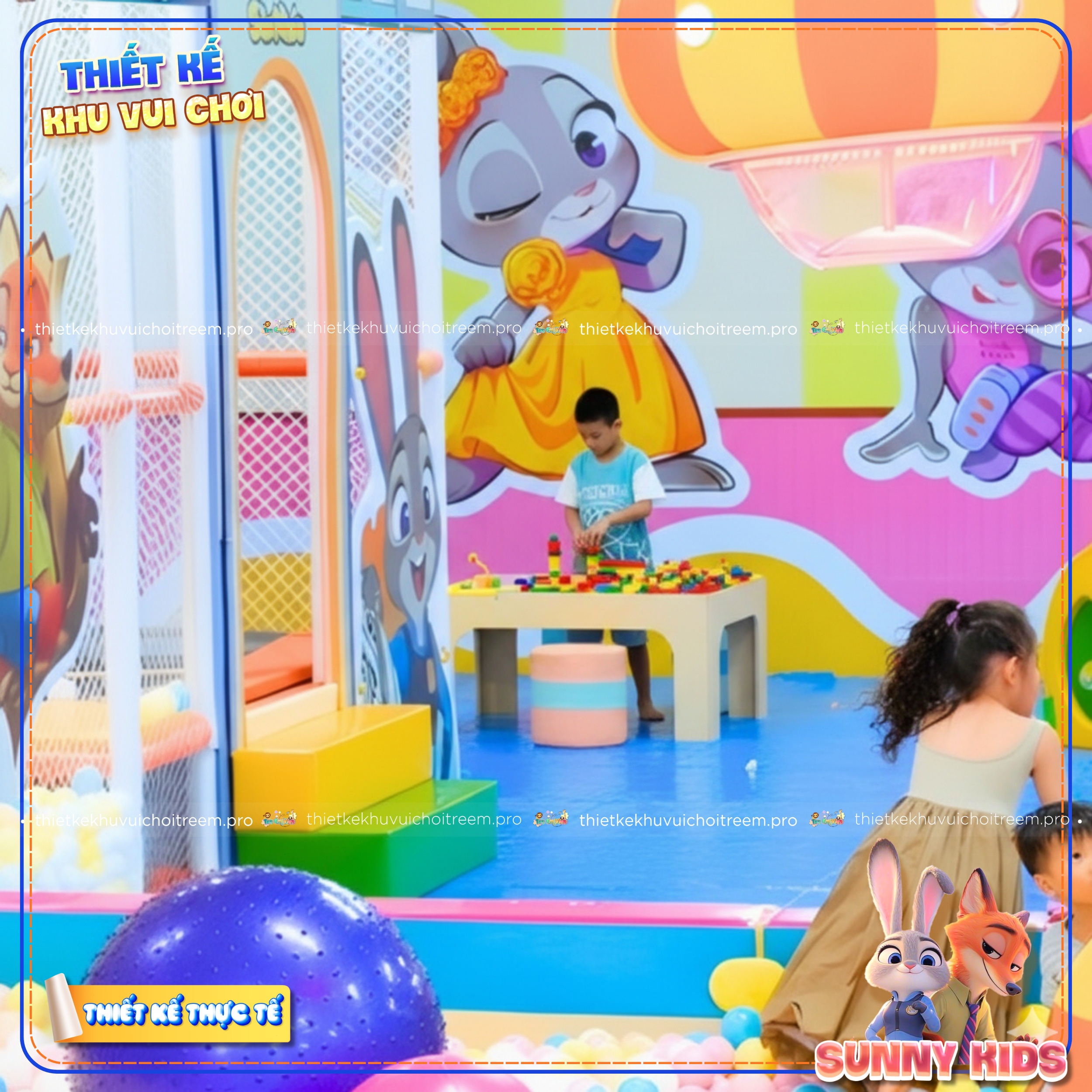 Bàn xếp lego trong dự án thiết kế khu vui chơi Đồng Nai - Sunny Kids