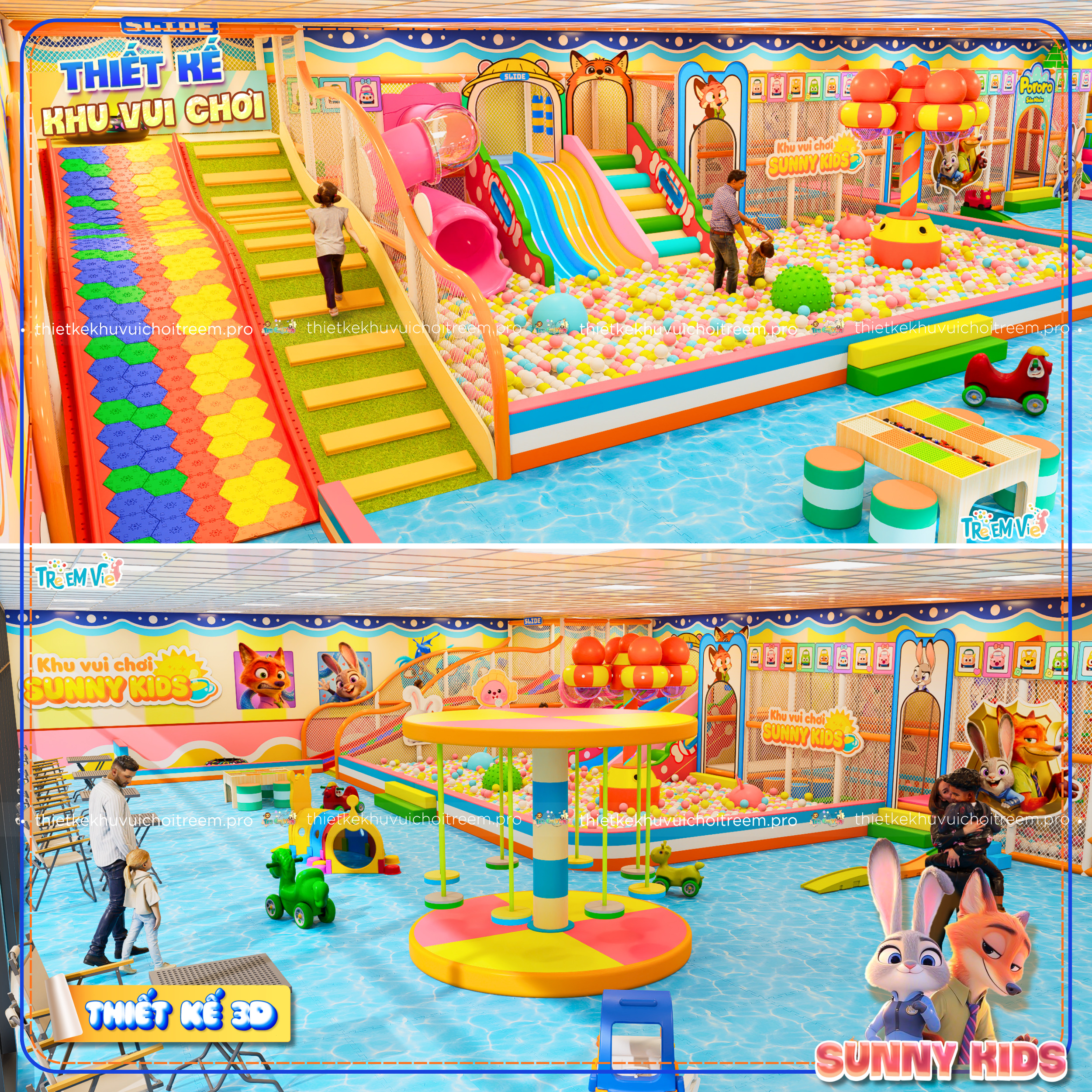 Phối màu đa sắc bắt mắt của dự án thiết kế khu vui chơi Đồng Nai - Sunny Kids