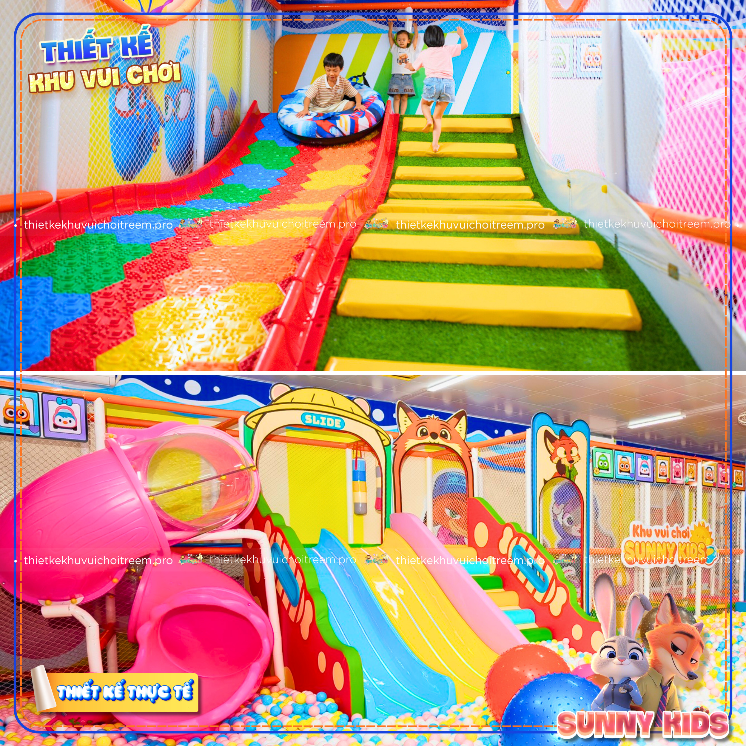 Hệ thống cầu trượt đặc sắc của dự án thiết kế khu vui chơi Đồng Nai - Sunny Kids