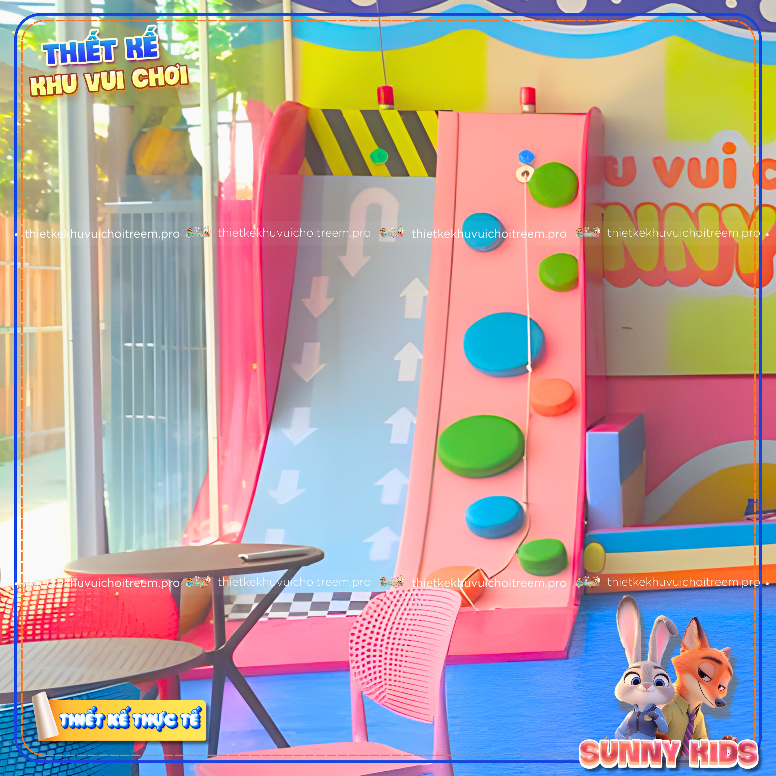 Trò chơi leo dốc đập chuông tại dự án thiết kế khu vui chơi Đồng Nai - Sunny Kids