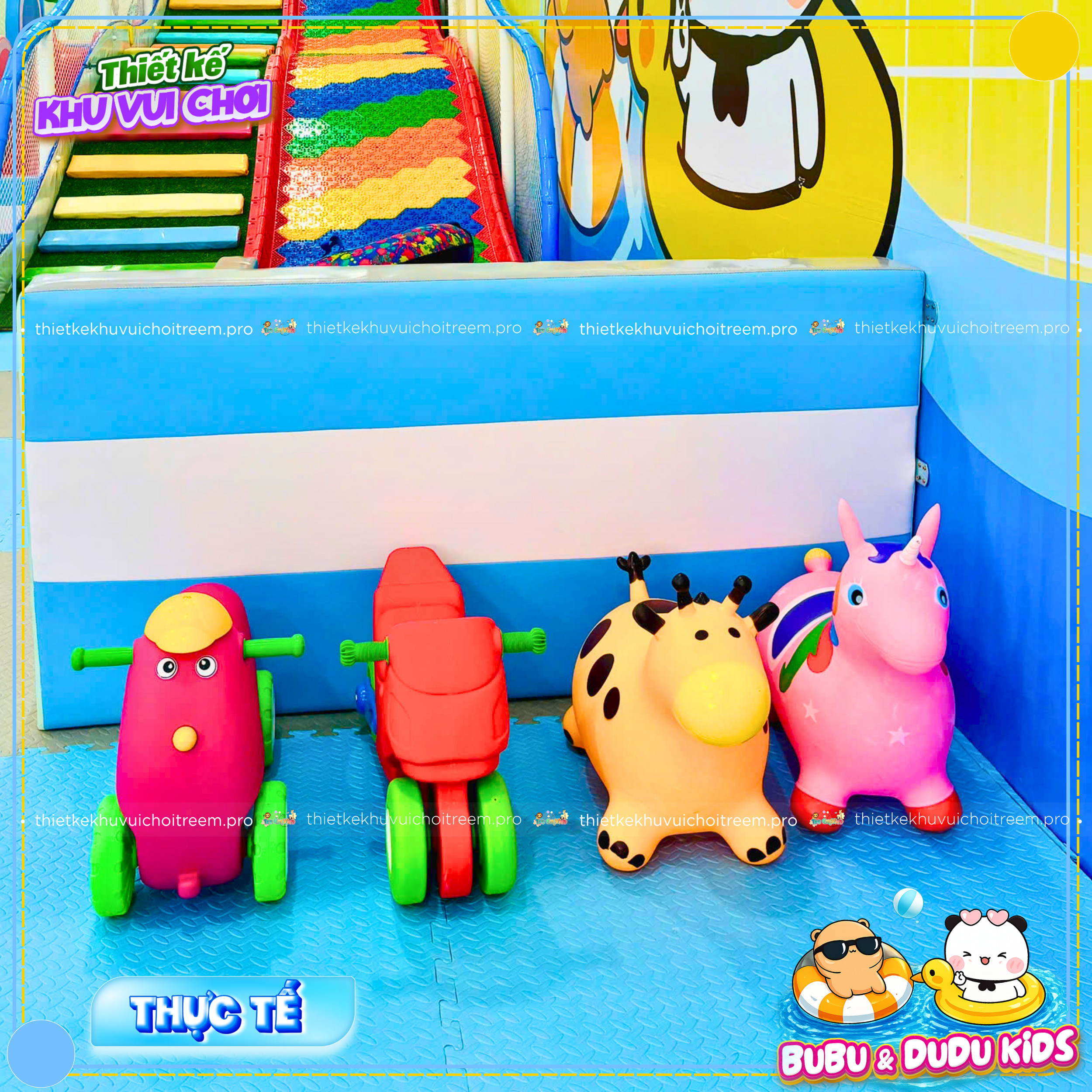 Xe chòi chân trong dự án thiết kế khu vui chơi Tây Ninh - Bubu & Dudu Kids