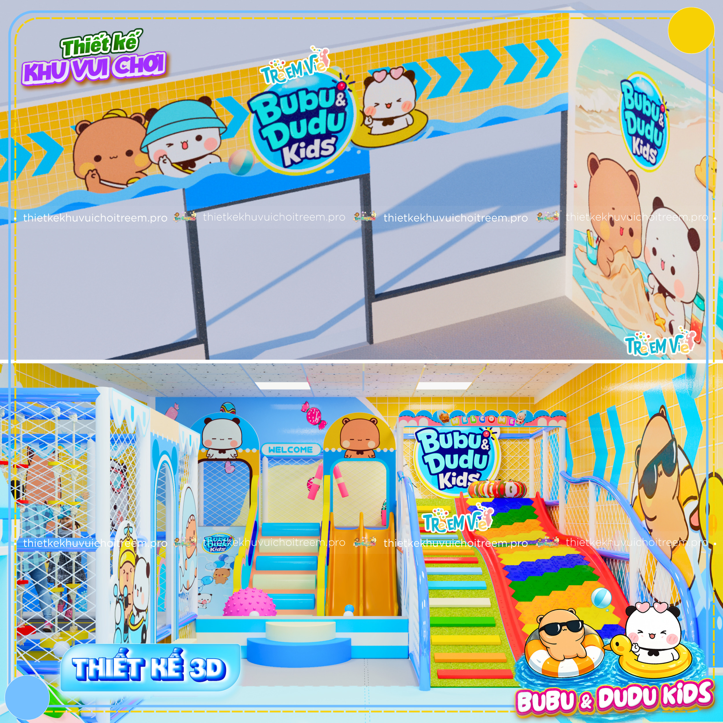 Bộ đôi 2 chú gấu Bubu & Dudu siêu đáng yêu trong dự án thiết kế khu vui chơi Tây Ninh