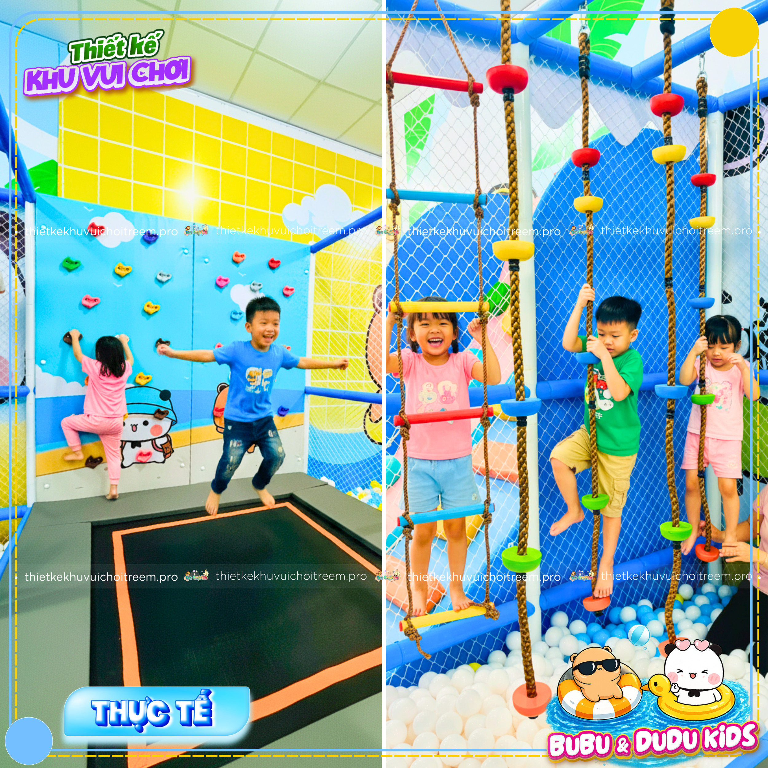 Sàn nhún trampoline & sasuke của dự án thiết kế khu vui chơi Tây Ninh - Bubu & Dudu Kids