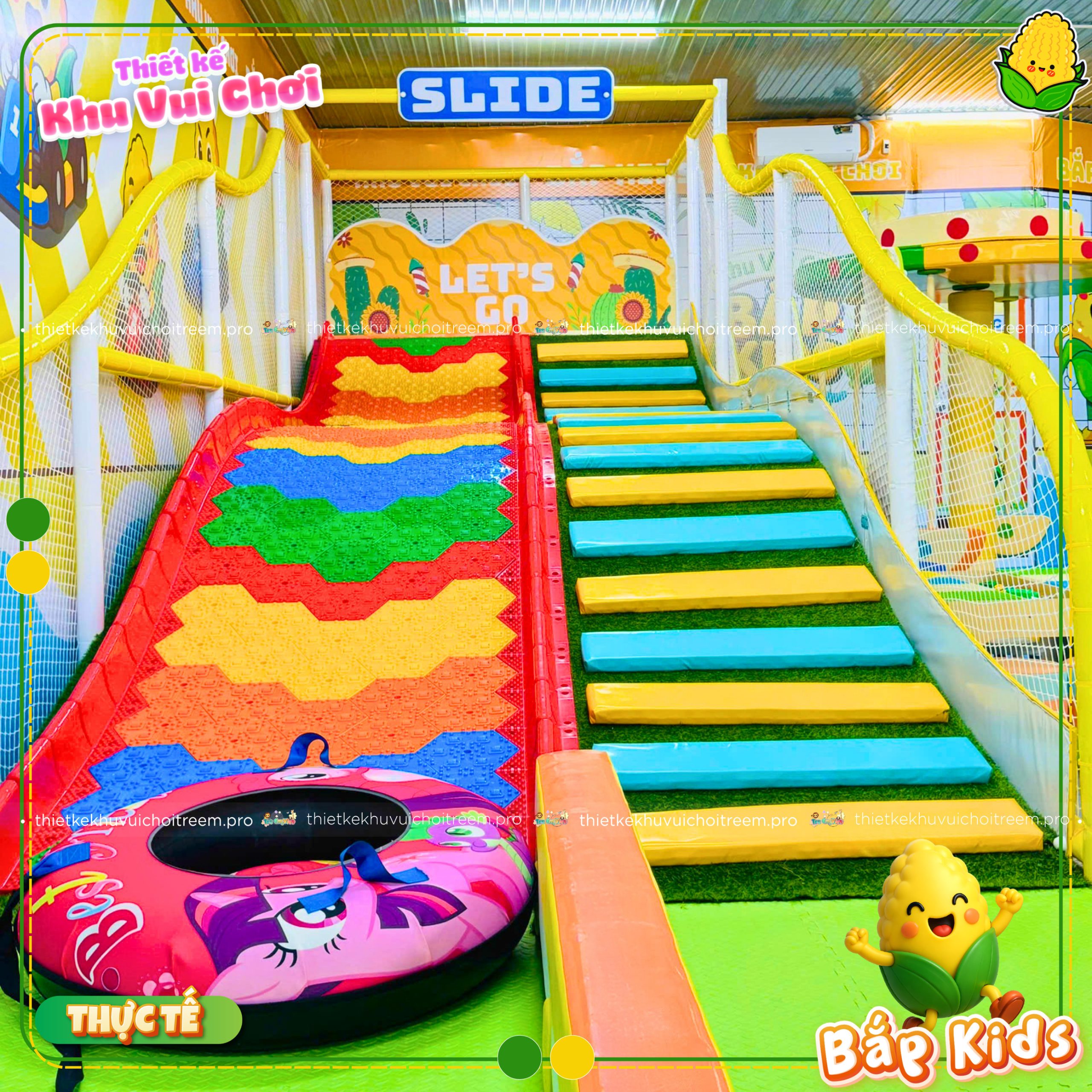 Đường trượt phao khô cầu vồng trendy dự án thiết kế khu vui chơi Cần Thơ Bắp Kids