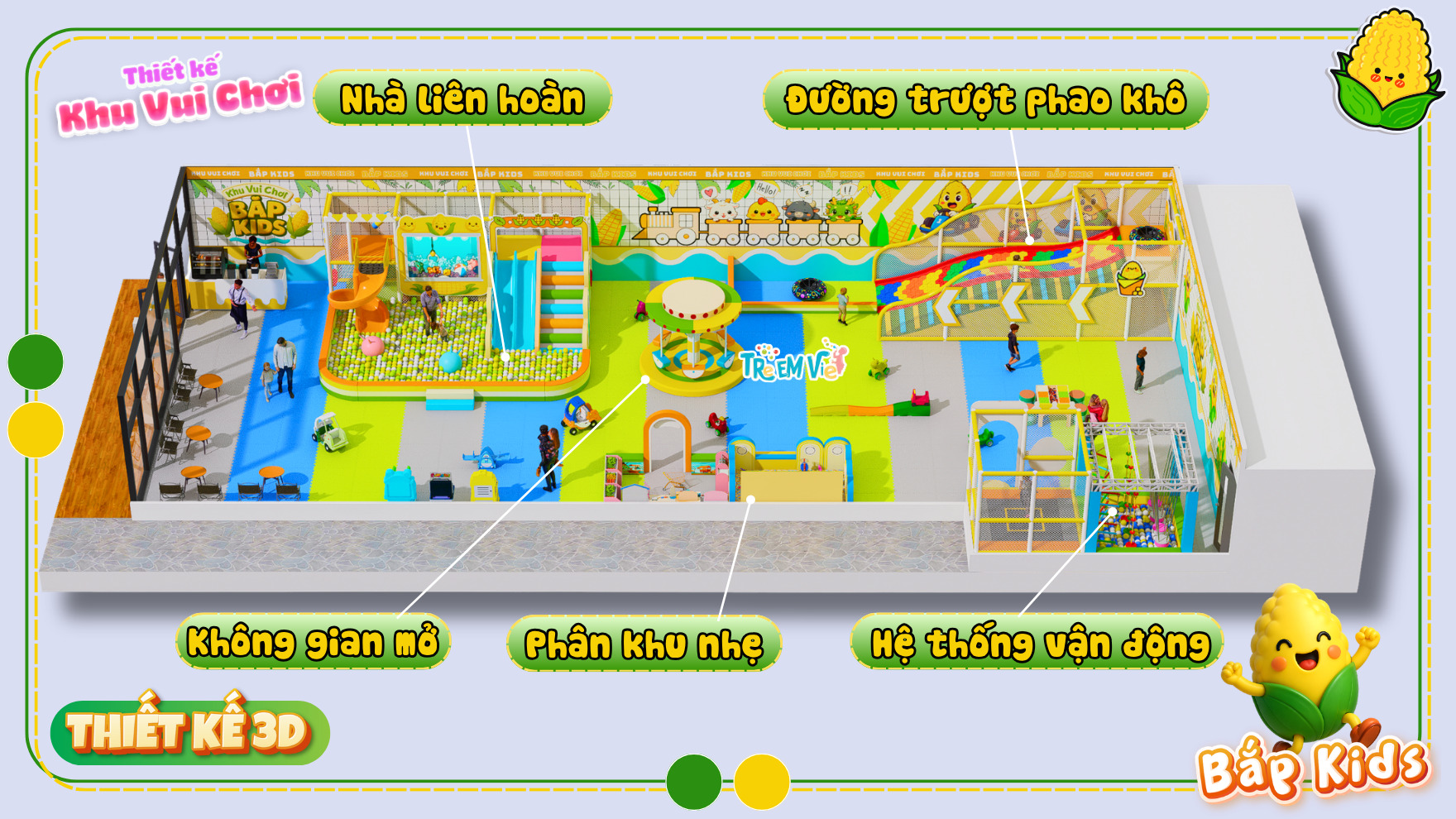 Kết cấu mô hình dự án thiết kế khu vui chơi Cần Thơ Bắp Kids