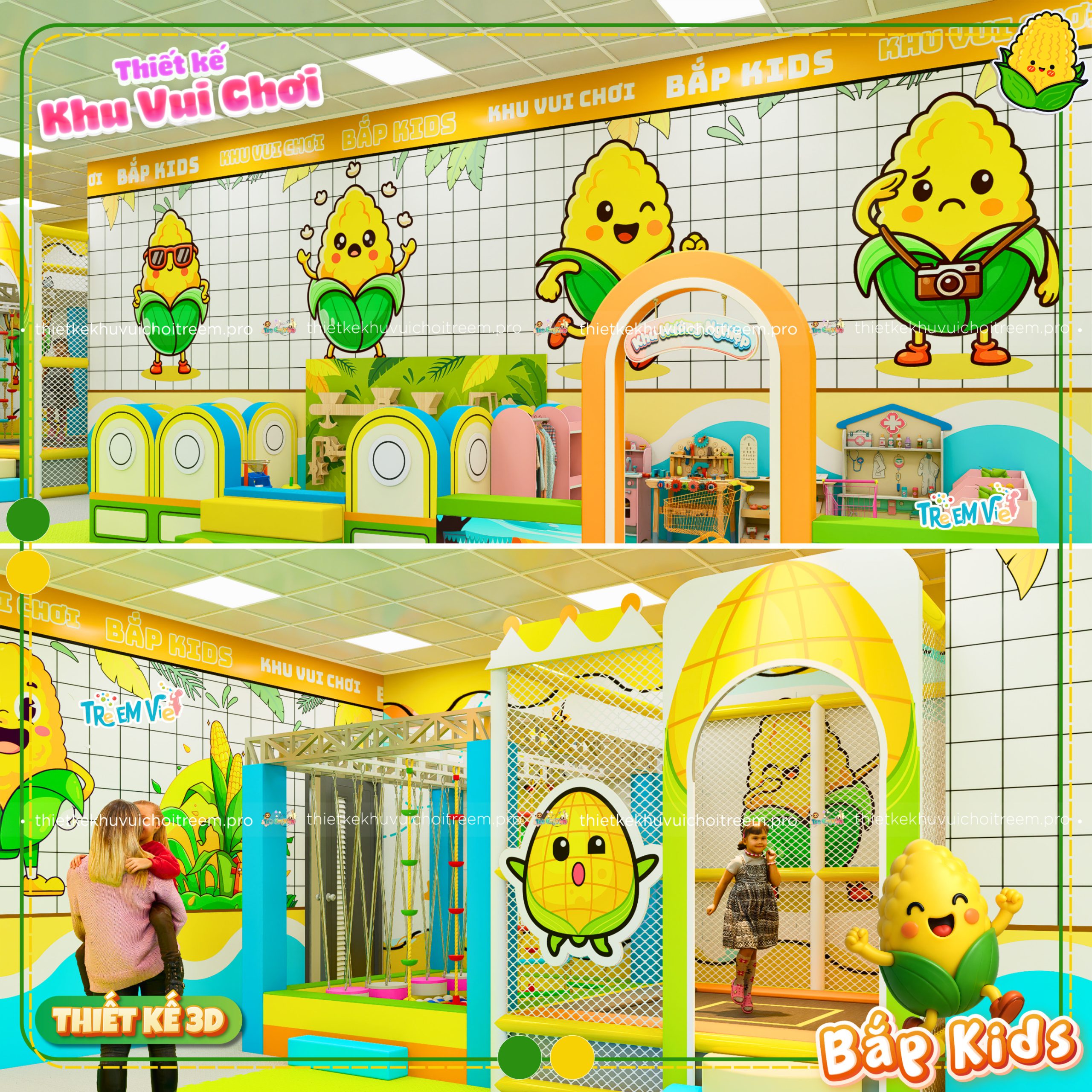 Concept trái bắp đáng yêu của dự án thiết kế khu vui chơi Cần Thơ Bắp Kids