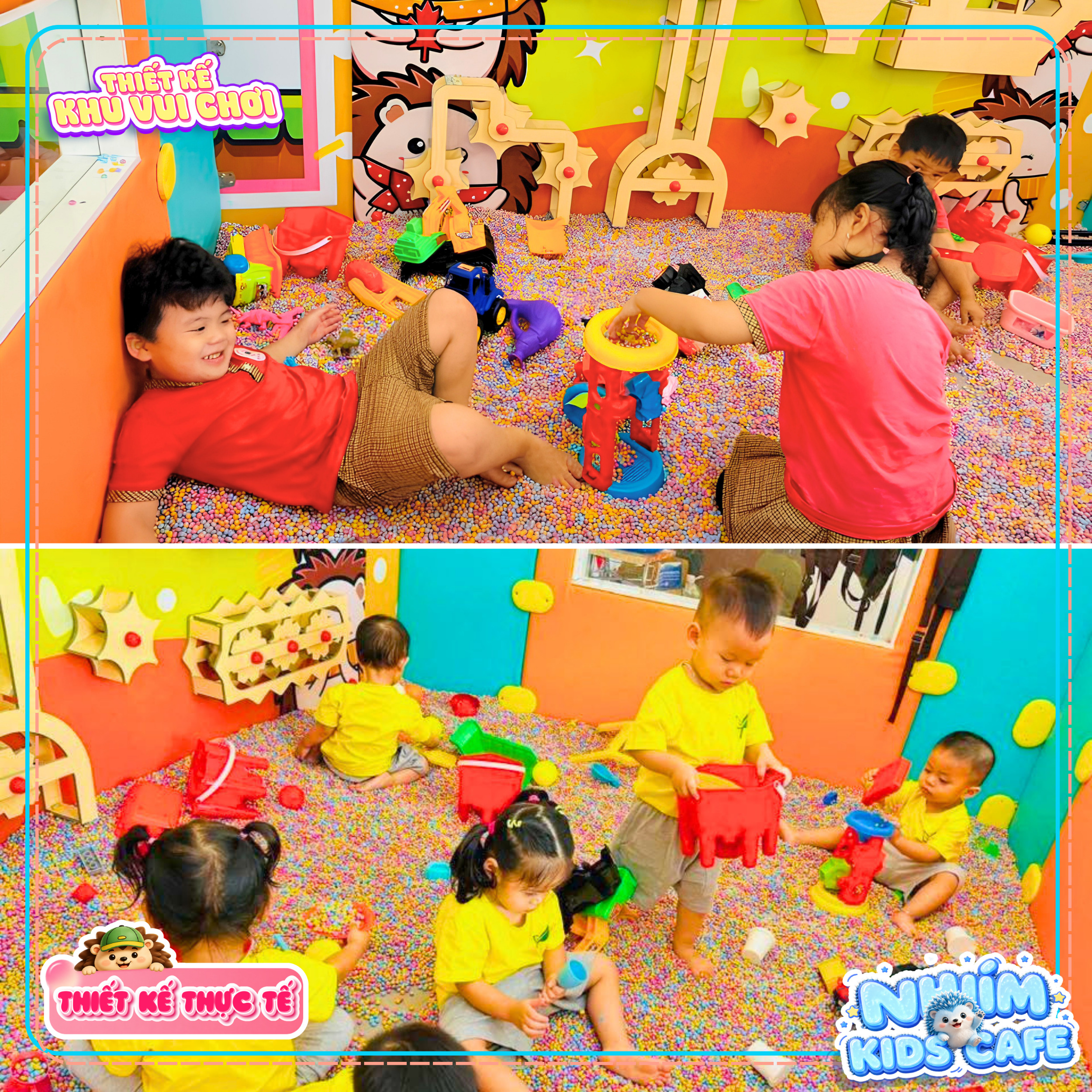 Hồ hạt màu sắc trong dự án thiết kế khu vui chơi Bình Định - Nhím Kids Cafe