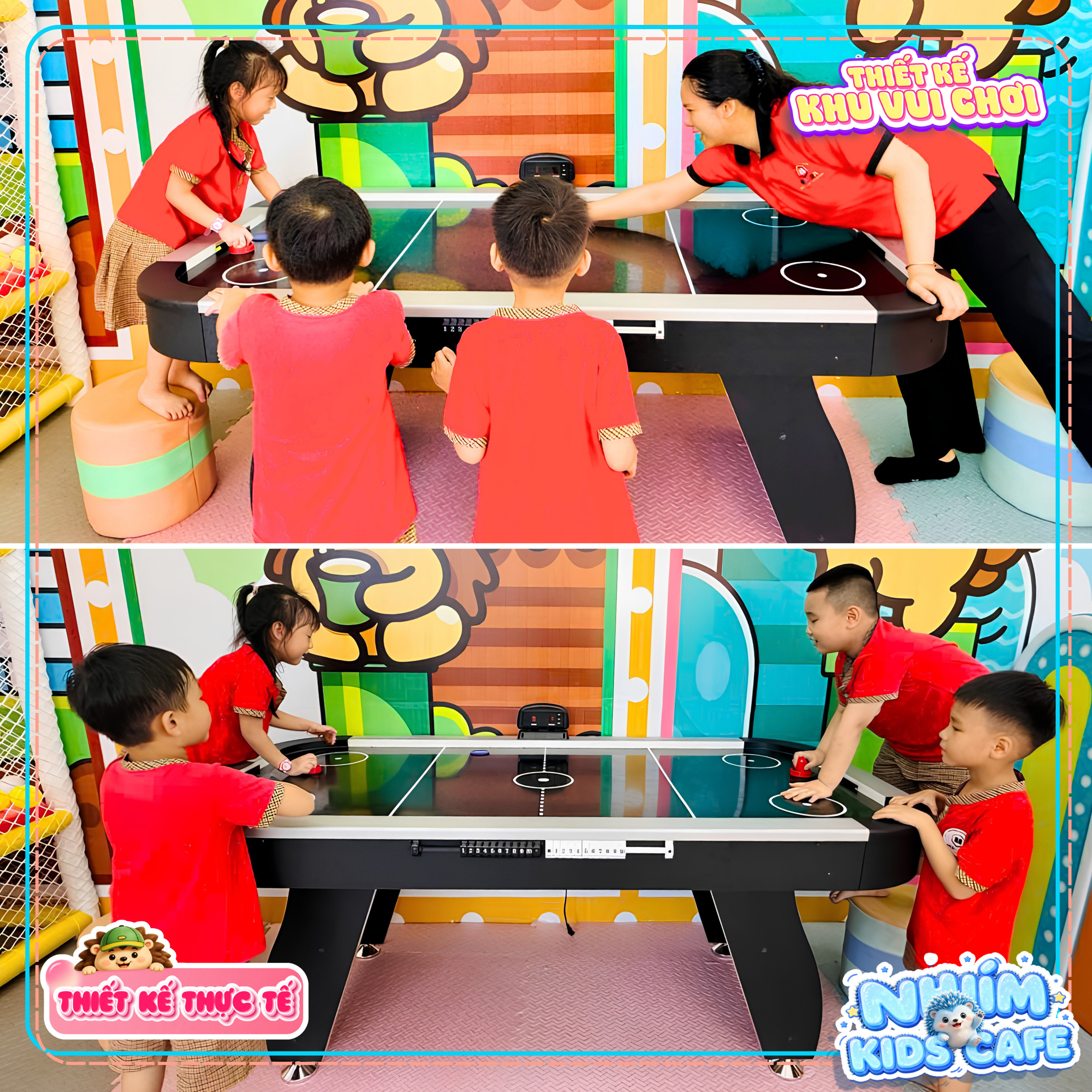 Bàn khúc côn cầu trong dự án thiết kế khu vui chơi Bình Định - Nhím Kids Cafe