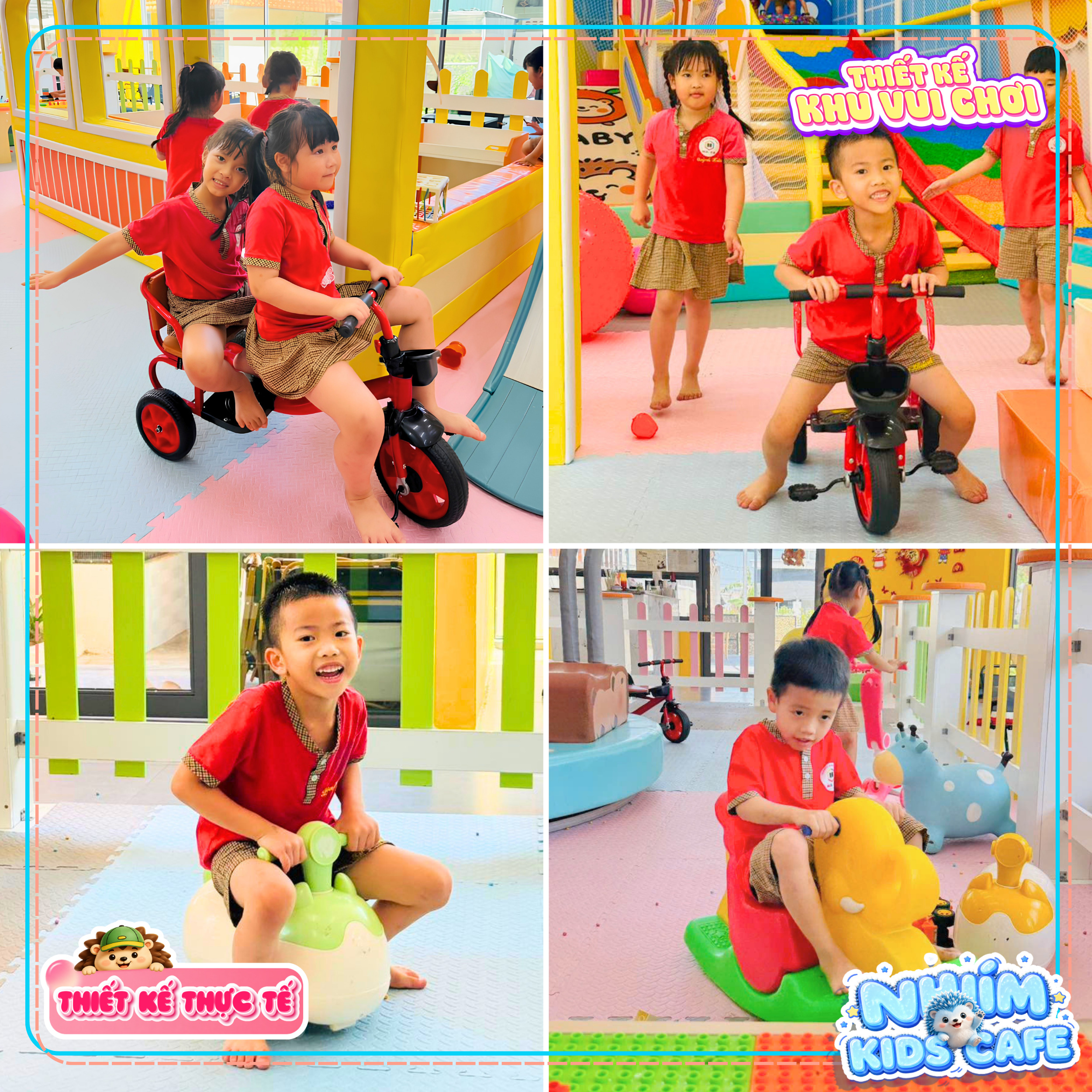 Xe đạp 3 bánh và xe chòi chân trong dự án thiết kế khu vui chơi Bình Định - Nhím Kids Cafe