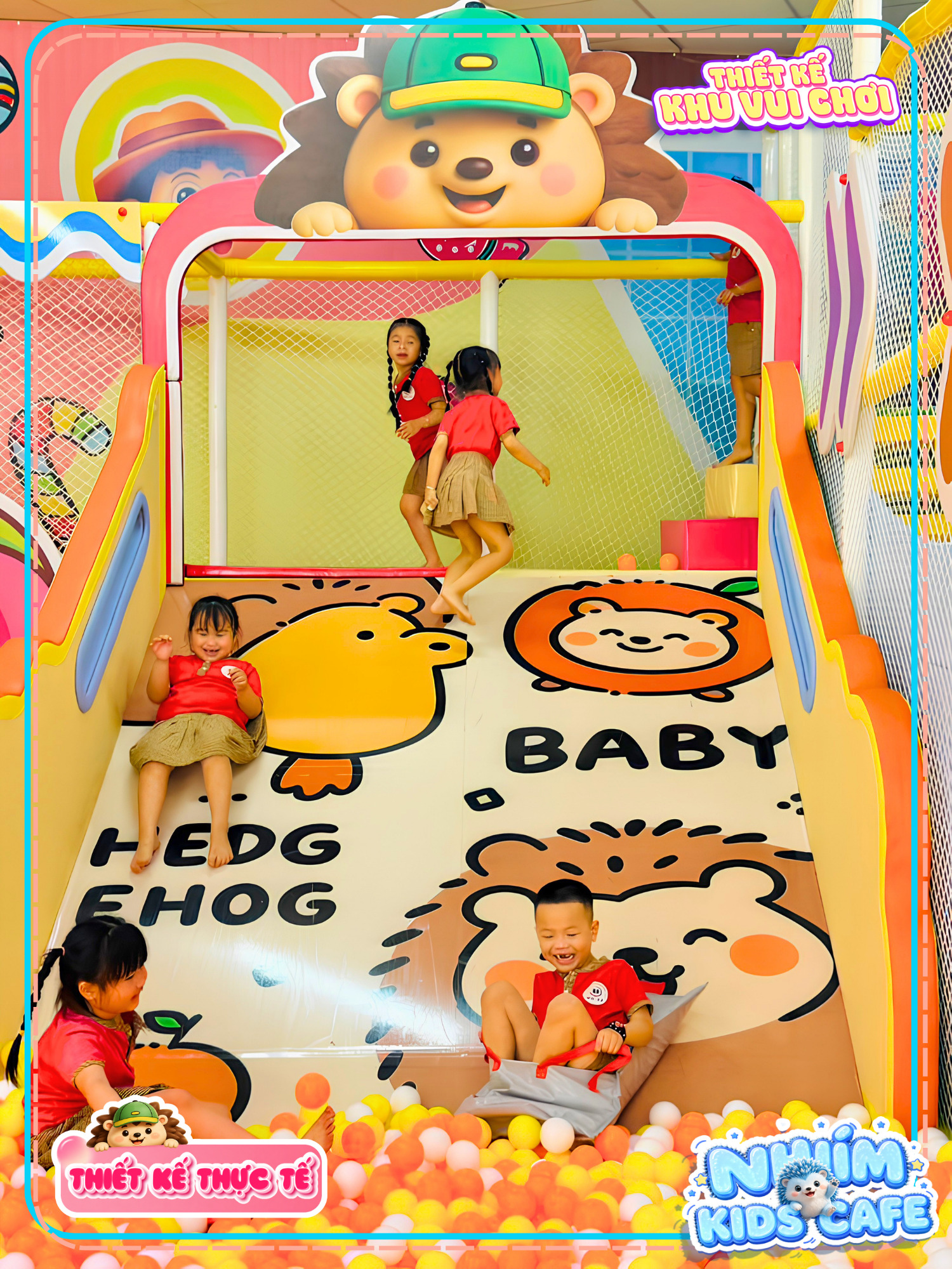 Cầu trượt làn to trong dự án thiết kế khu vui chơi Bình Định - Nhím Kids Cafe