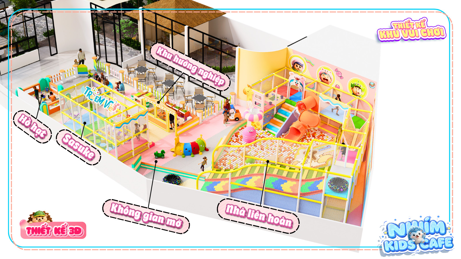 Kết cấu mô hình của dự án thiết kế khu vui chơi Bình Định - Nhím Kids Cafe
