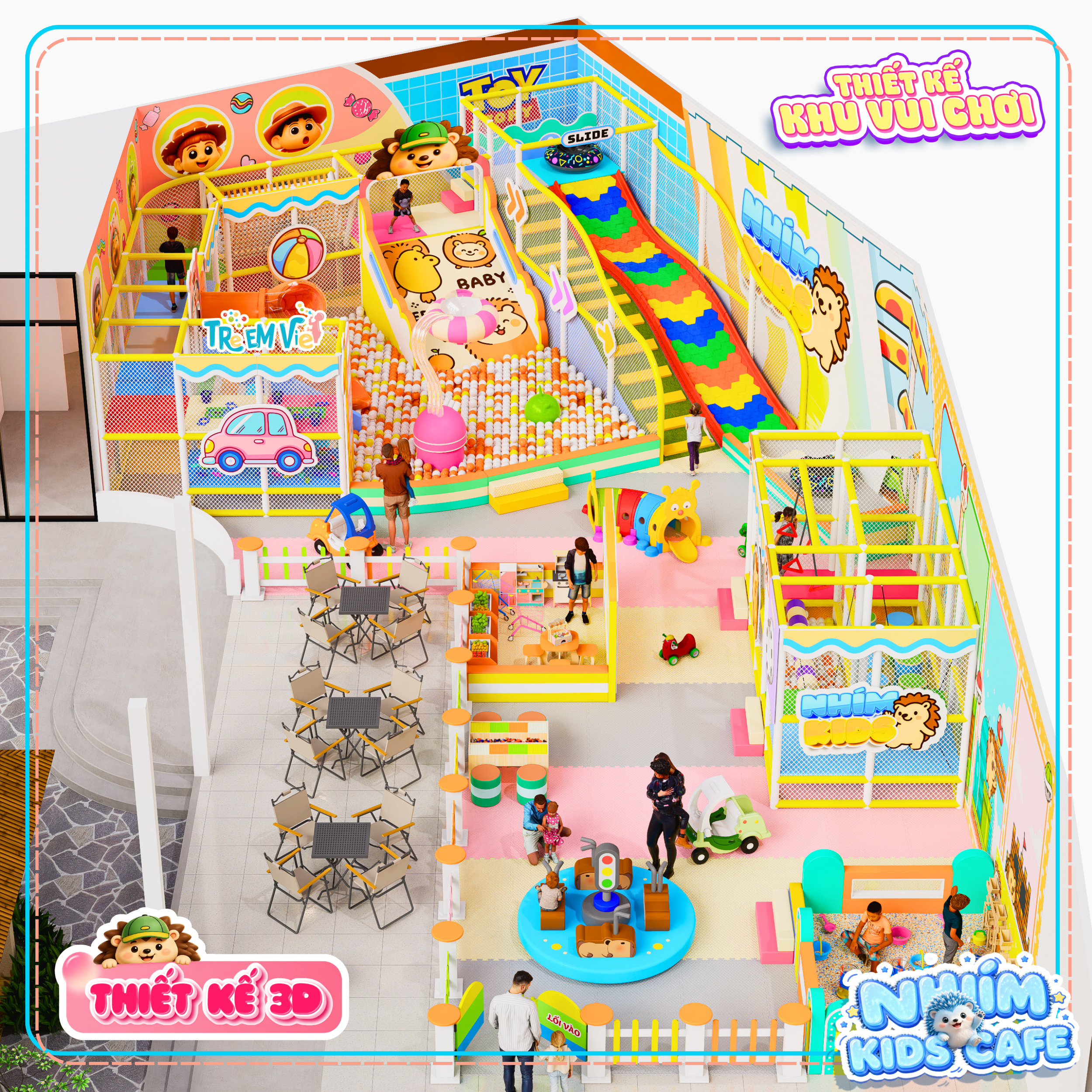 Mô hình 3D dự án thiết kế khu vui chơi Bình Định - Nhím Kids Cafe