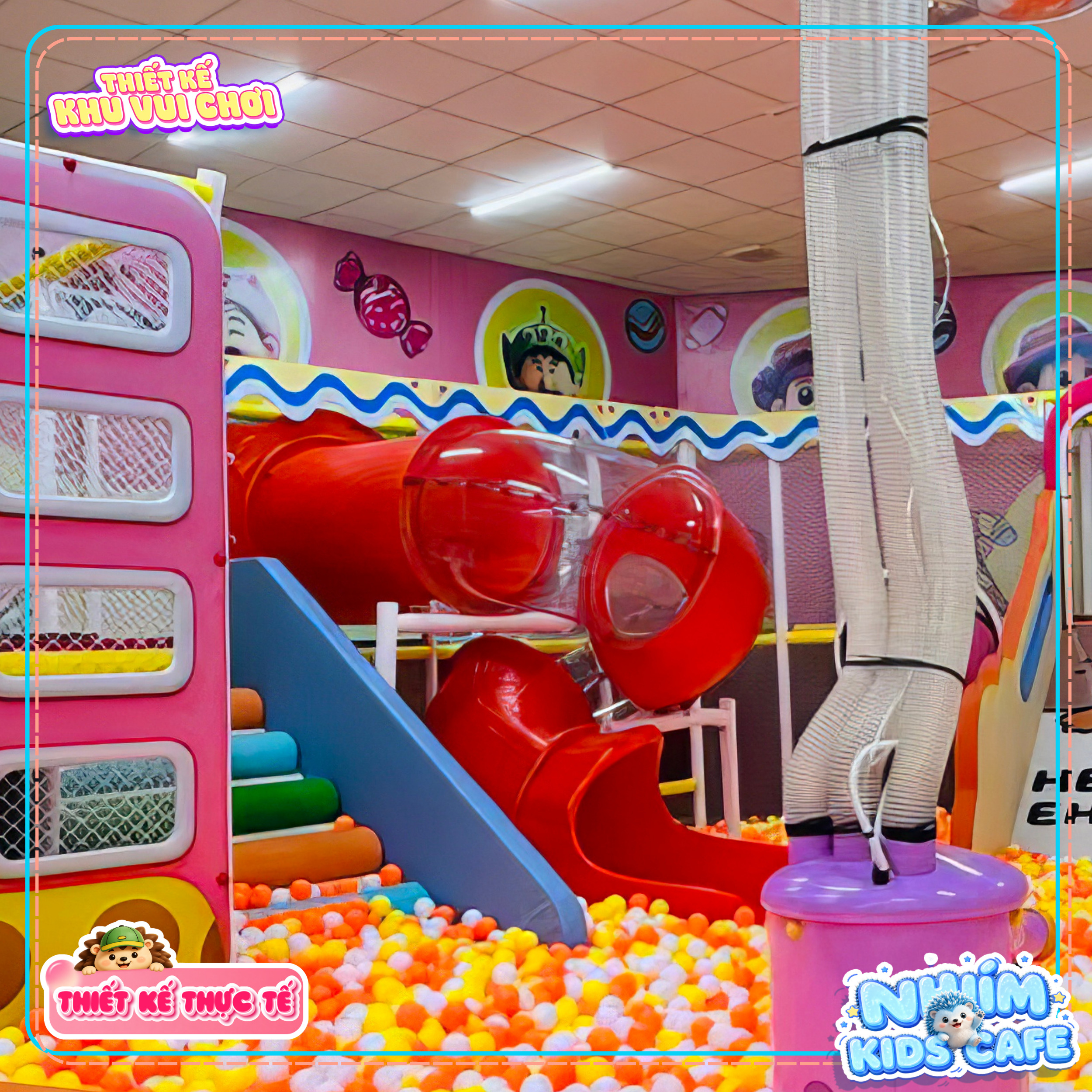 Ống trượt xoắn trong dự án thiết kế khu vui chơi Bình Định - Nhím Kids Cafe