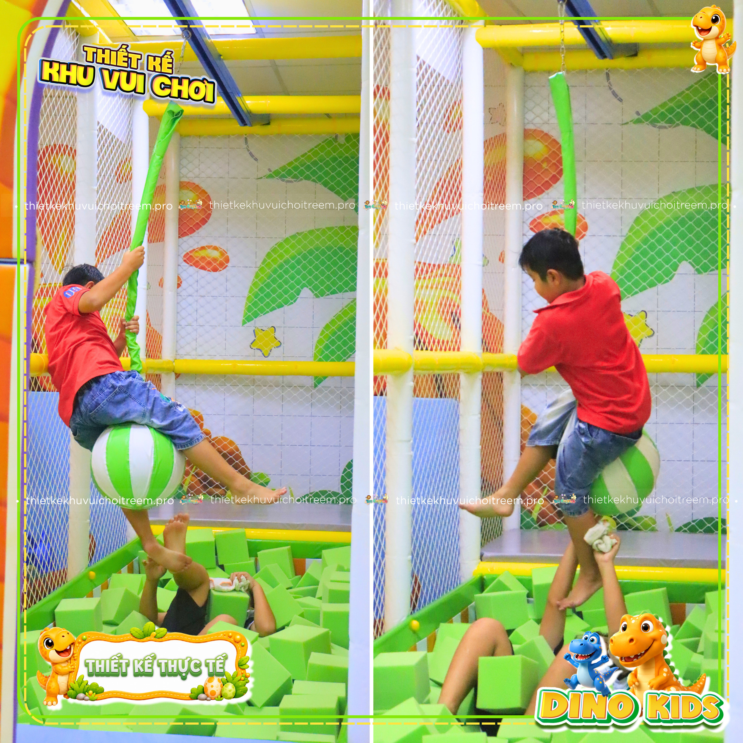 Đường trượt zipline của dự án thiết kế khu vui chơi Long An - Dino Kids