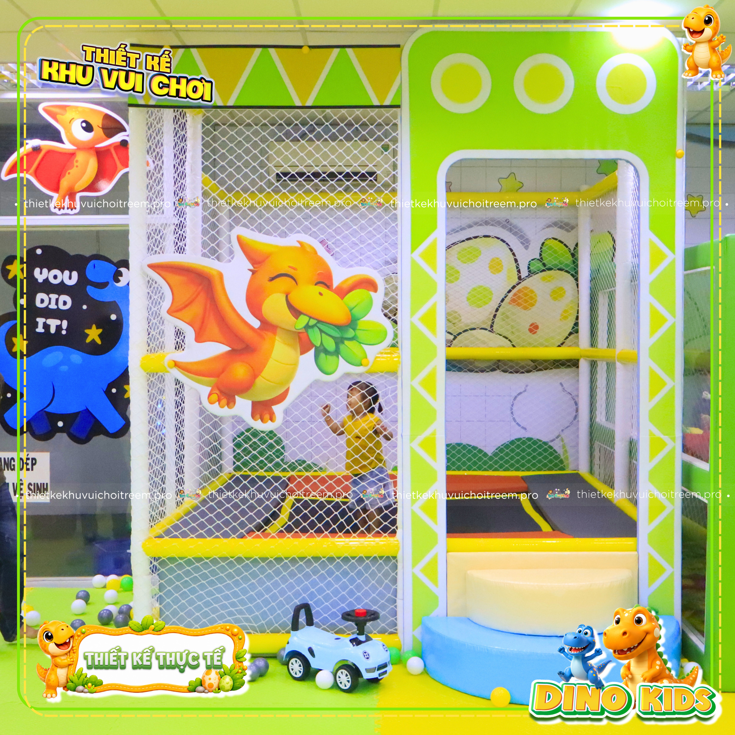 Sàn nhún trampoline trong dự án thiết kế khu vui chơi Long An - Dino Kids