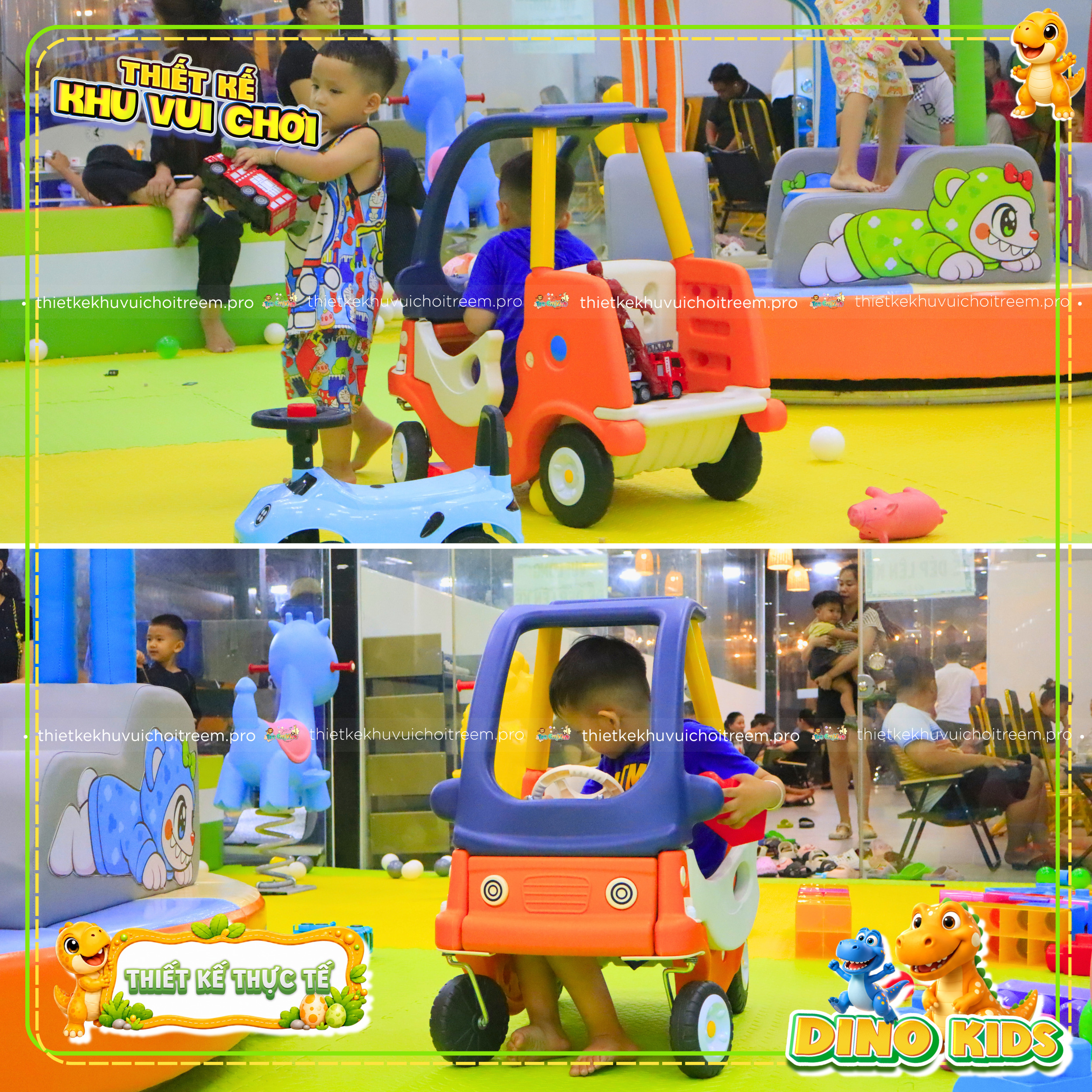 Xe chòi chân trong dự án thiết kế khu vui chơi Long An - Dino Kids