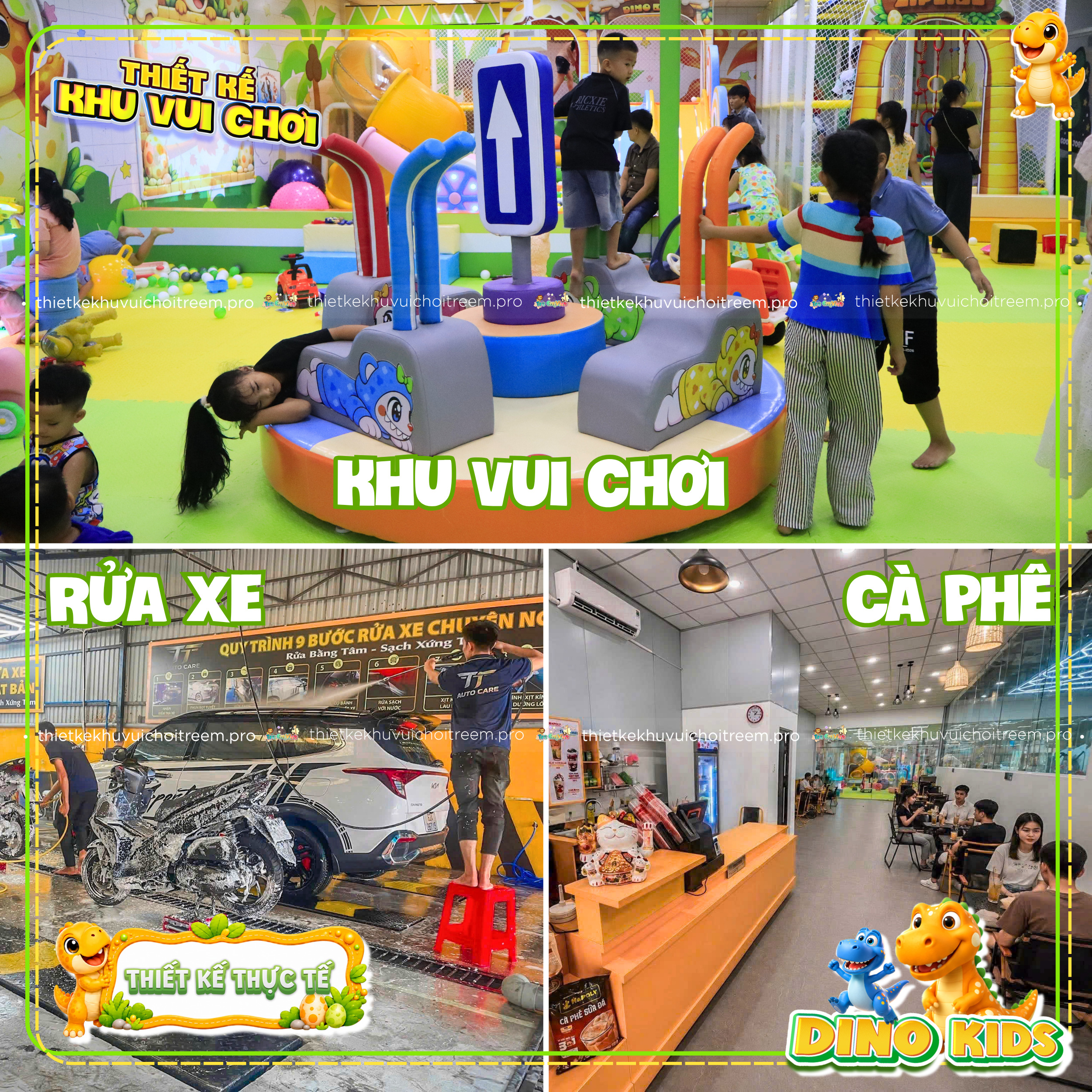 Mô hình 3 trong 1 của dự án thiết kế khu vui chơi Long An - Dino Kids