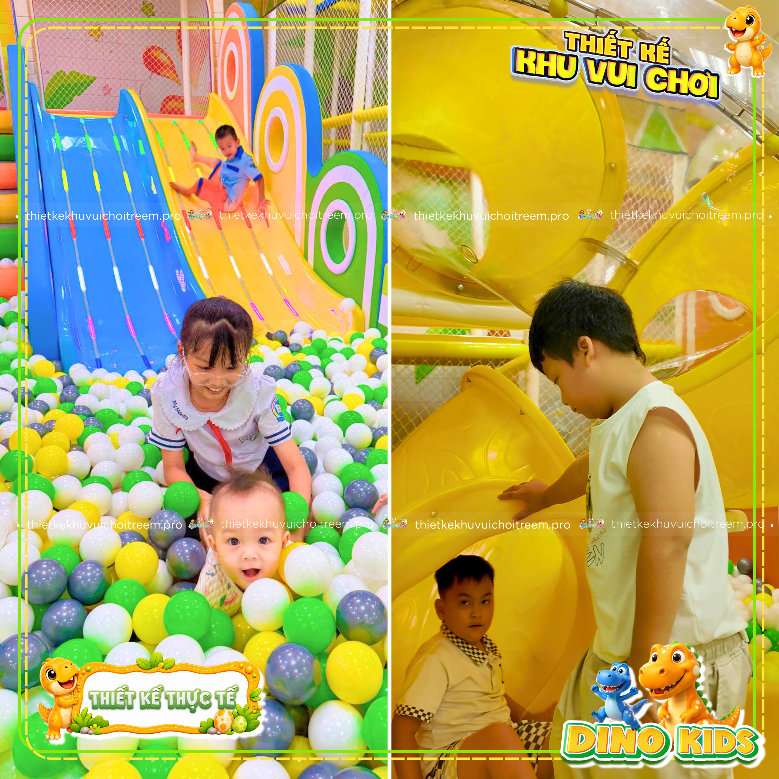 Hệ thống máng trượt trong dự án thiết kế khu vui chơi Long An - Dino Kids