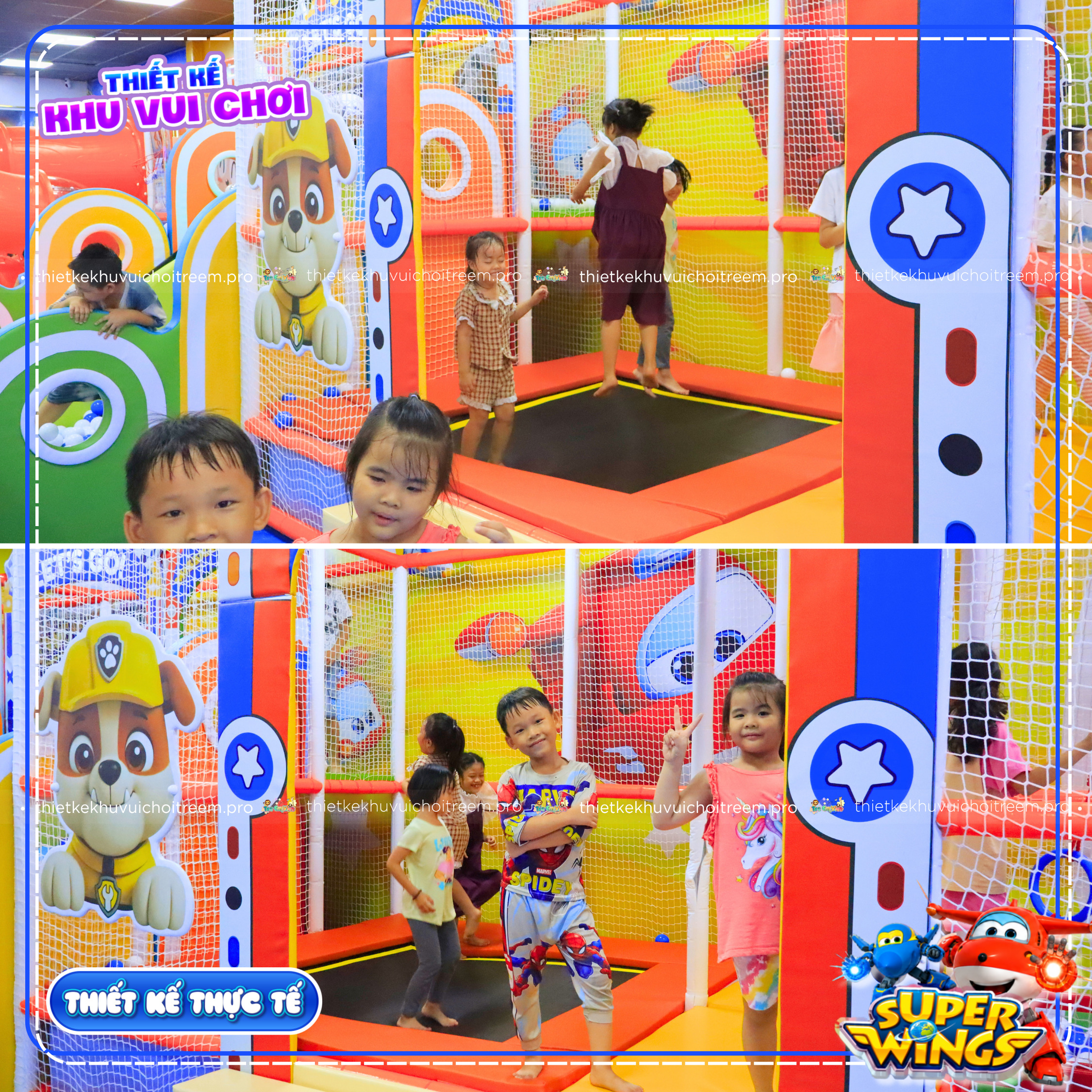 Sàn nhúm trampoline dự án thiết kế khu vui chơi Bình Tân - Super Wings