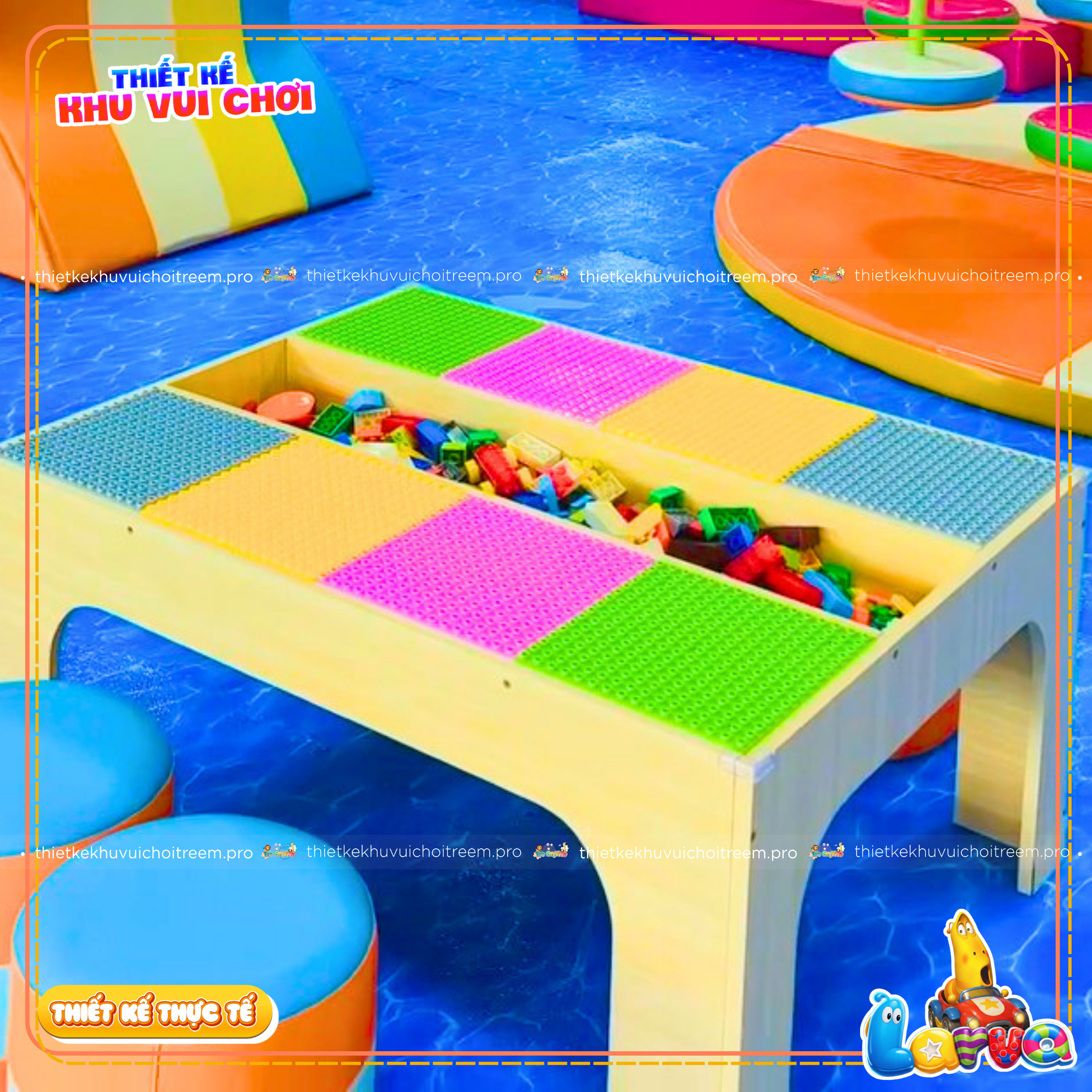 Bàn xếp lego của dự án thiết kế khu vui chơi Gia Lai - Larva Kids