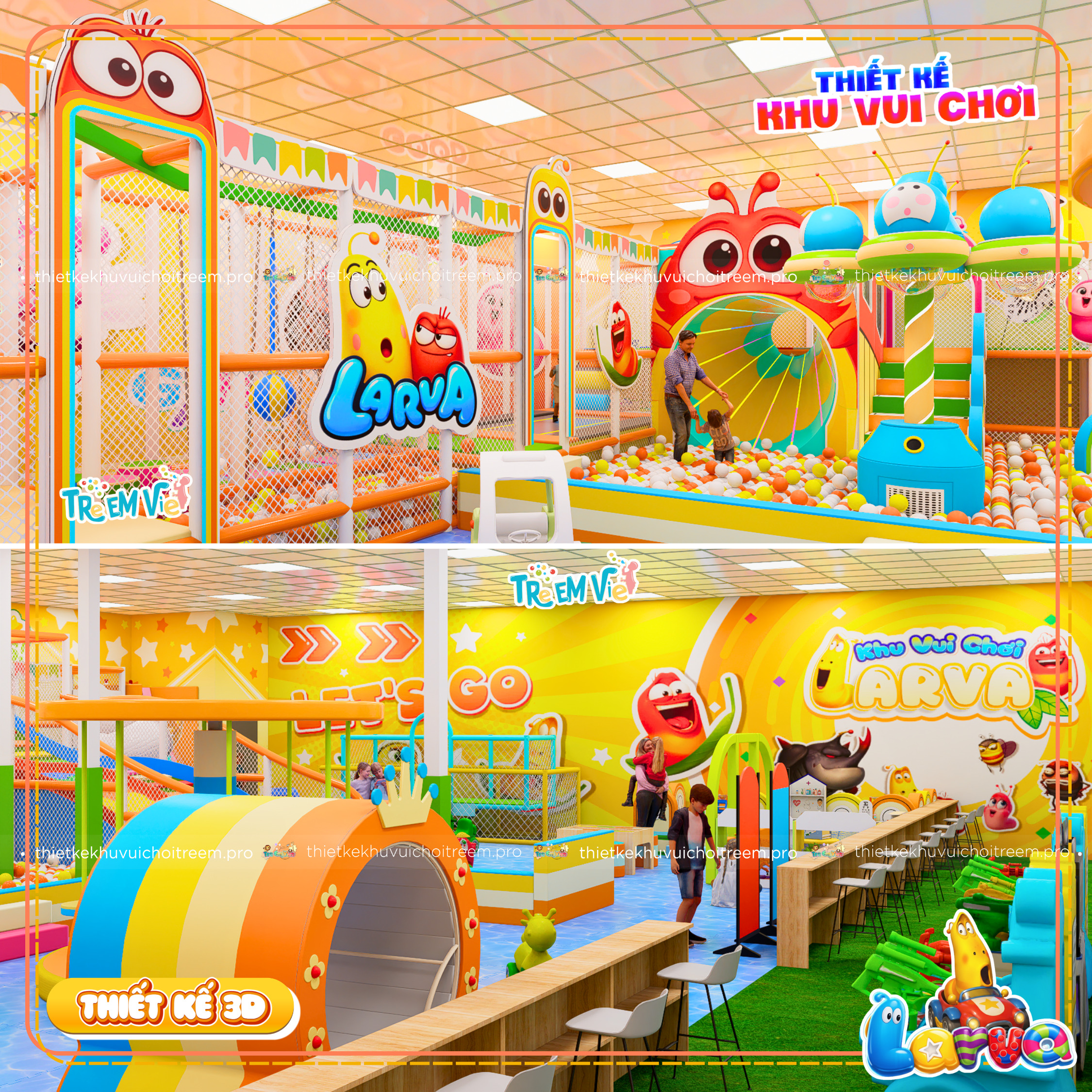 Chủ đề Larva - chú sâu tinh nghịch của dự án thiết kế khu vui chơi Gia Lai - Larva Kids
