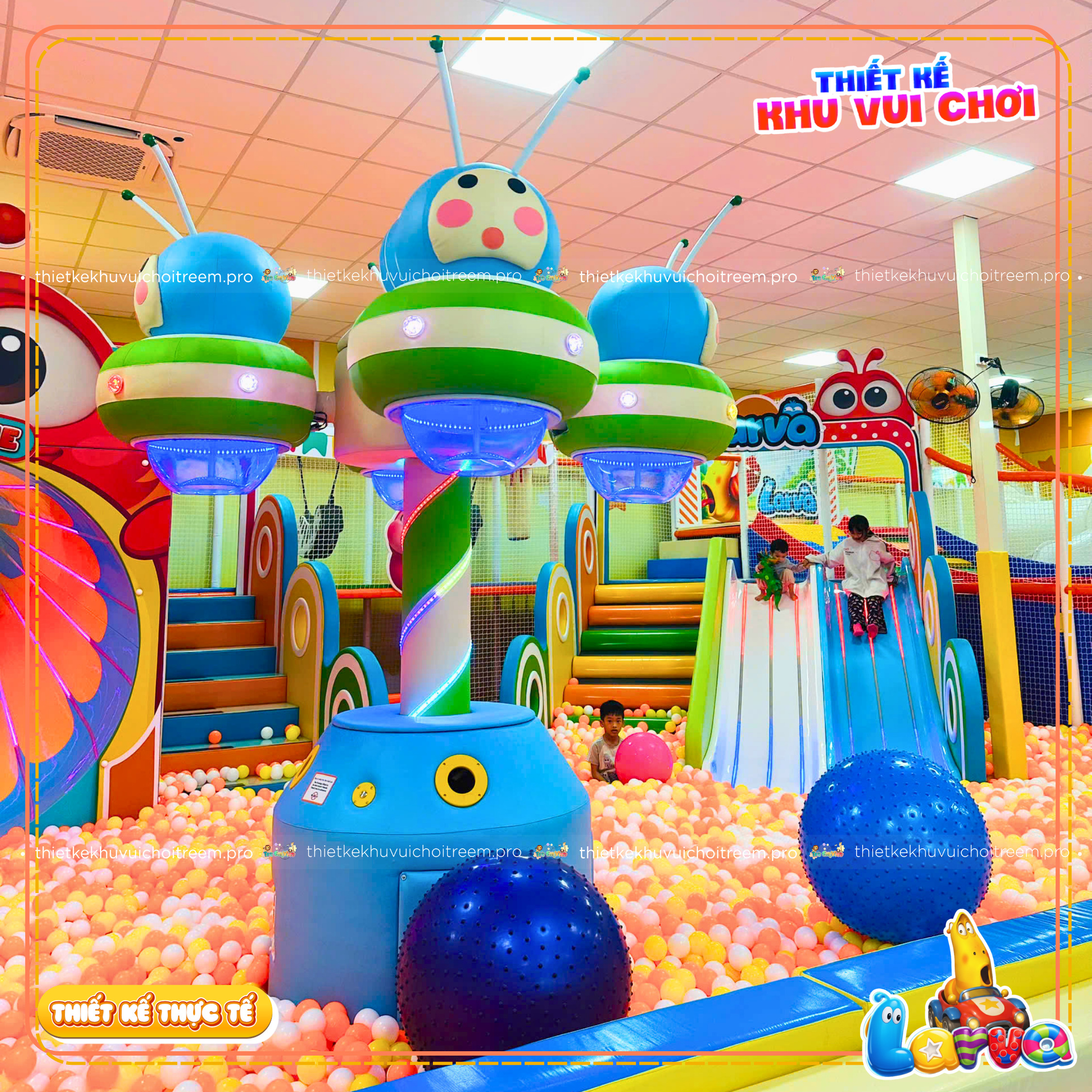 Máy hút đổ bóng của dự án thiết kế khu vui chơi Gia Lai - Larva Kids