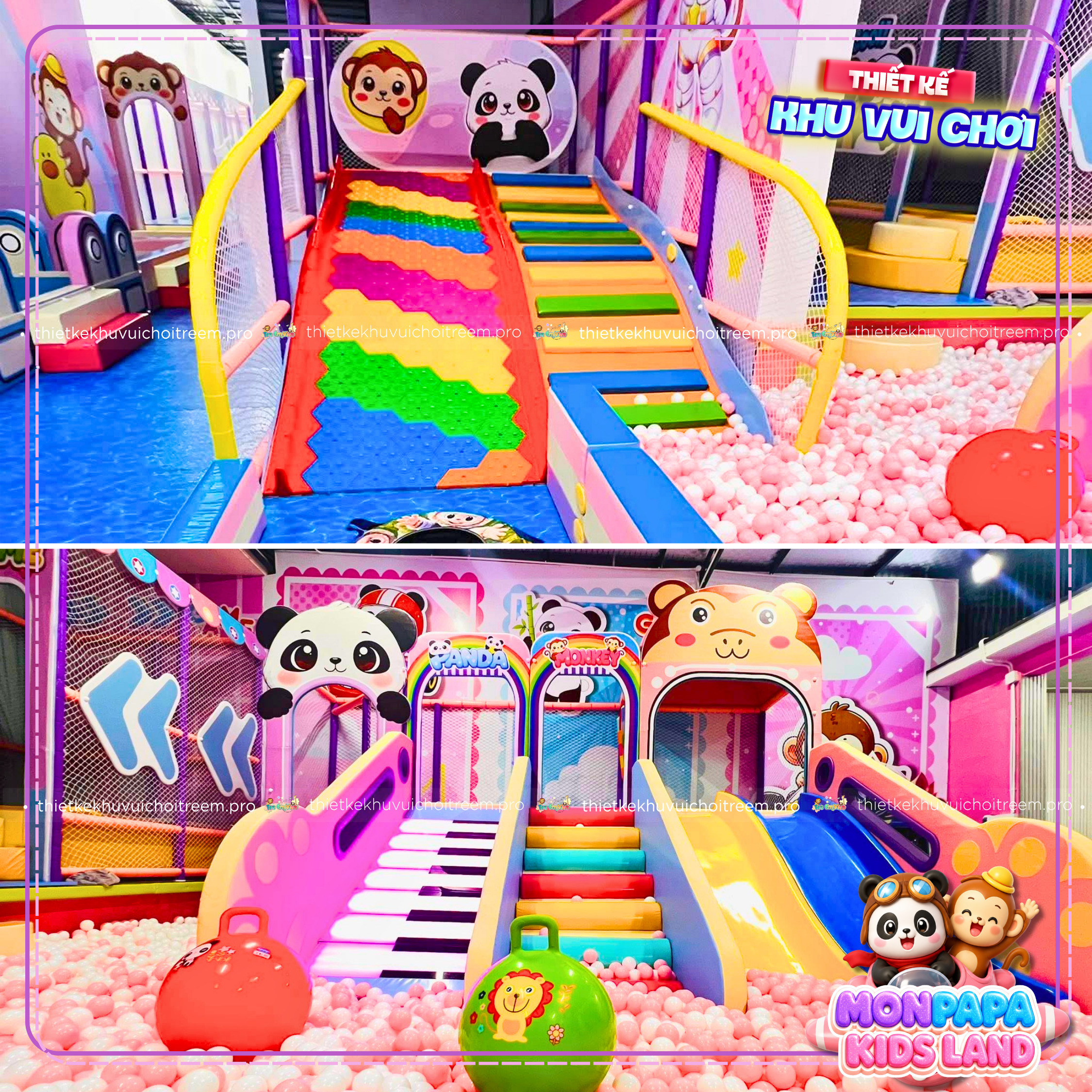 Hệ thống 3 loại cầu trượt của dự án thiết kế khu vui chơi Kon Tum - Monpapa Kids Land
