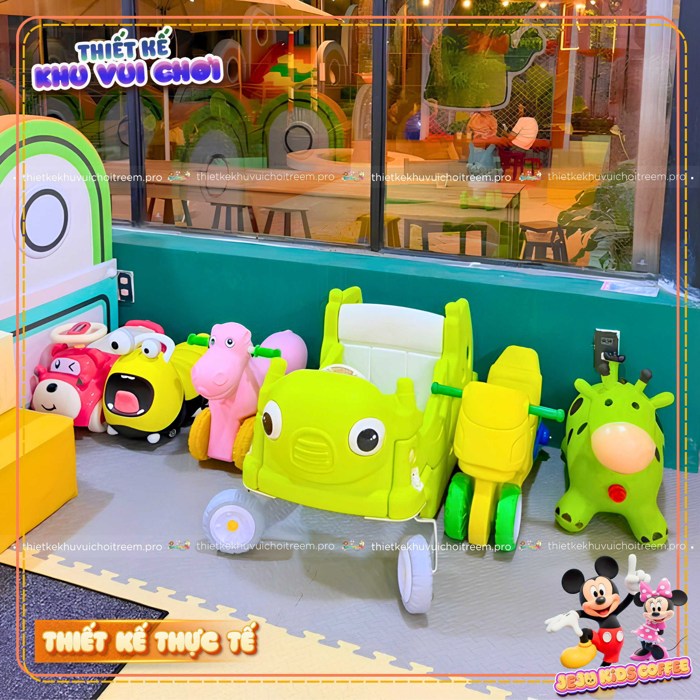 Xe chòi chân trong dự án thiết kế khu vui chơi Tây Ninh - Jeju Kids Coffee