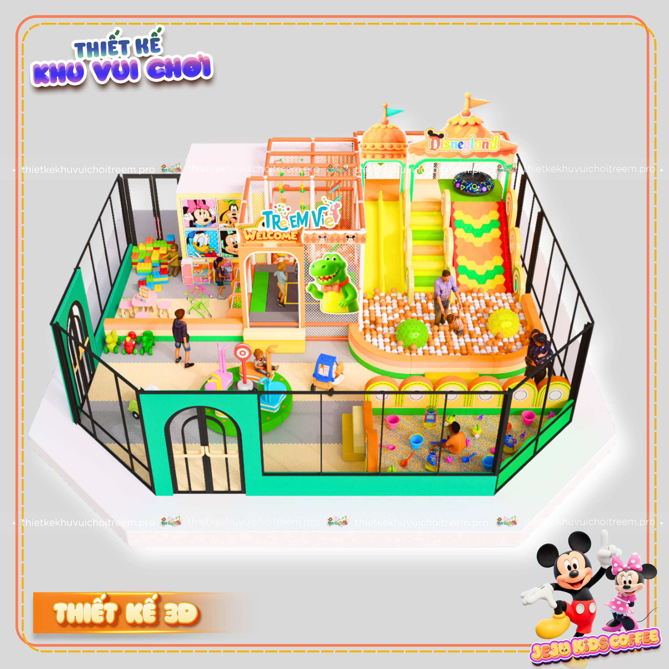 Mô hình 3D dự án thiết kế khu vui chơi Tây Ninh - Jeju Kids Coffee