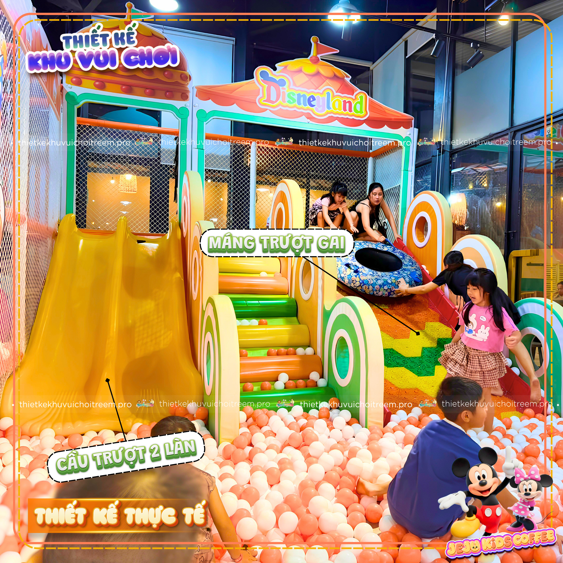 Hệ thống 2 loại cầu trượt của dự án thiết kế khu vui chơi Tây Ninh - Jeju Kids Coffee