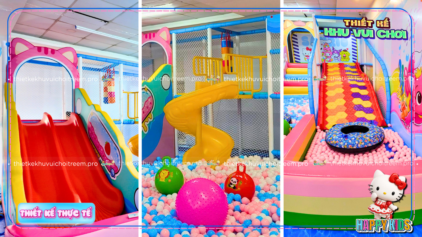 Bộ ba cầu trượt của thiết kế khu vui chơi Tây Ninh - Happy Kids
