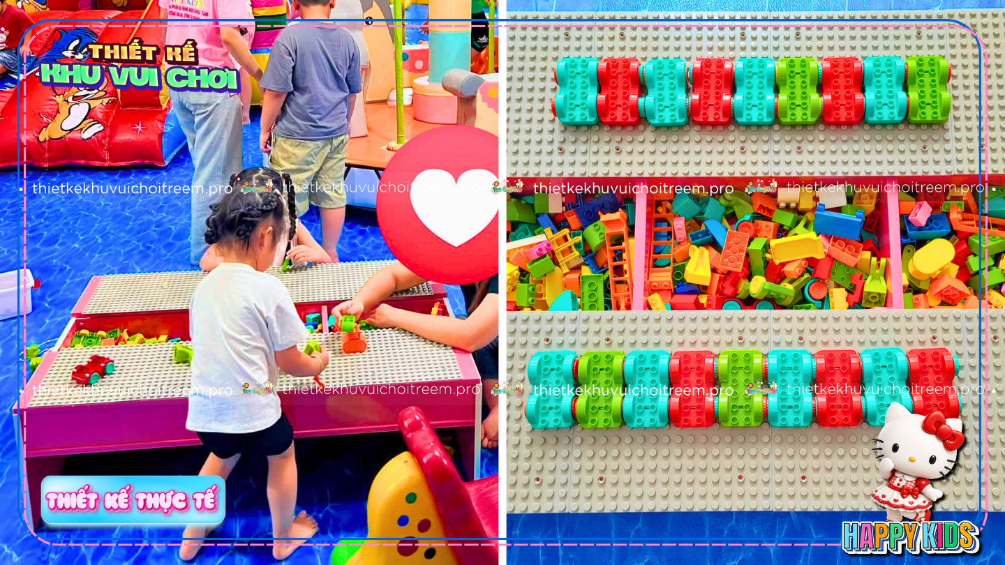 Bàn xếp lego của thiết kế khu vui chơi Tây Ninh - Happy Kids