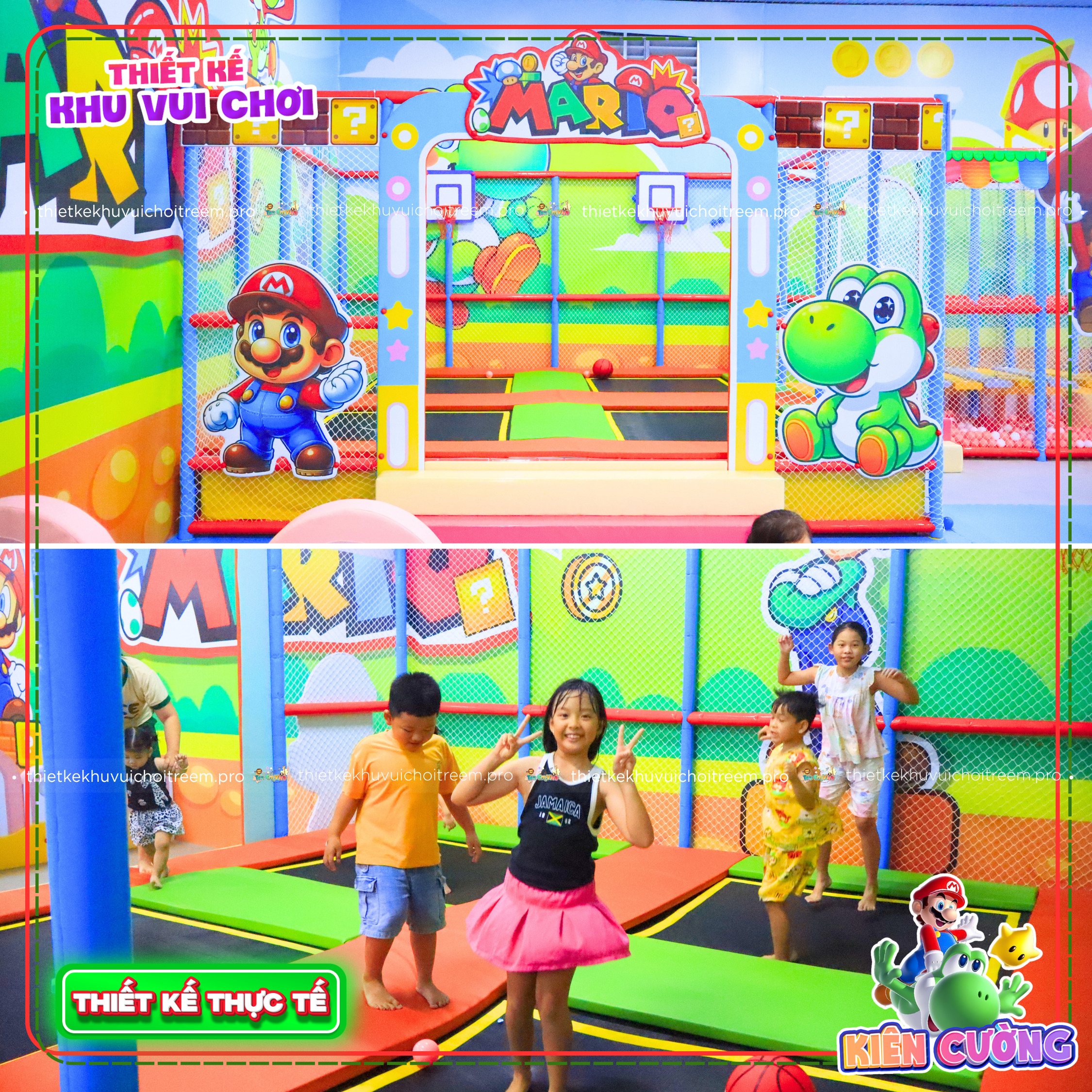 Sàn nhún trampoline 4 bạt của dự án thiết kế khu vui chơi Tây Ninh - Kiên Cường 