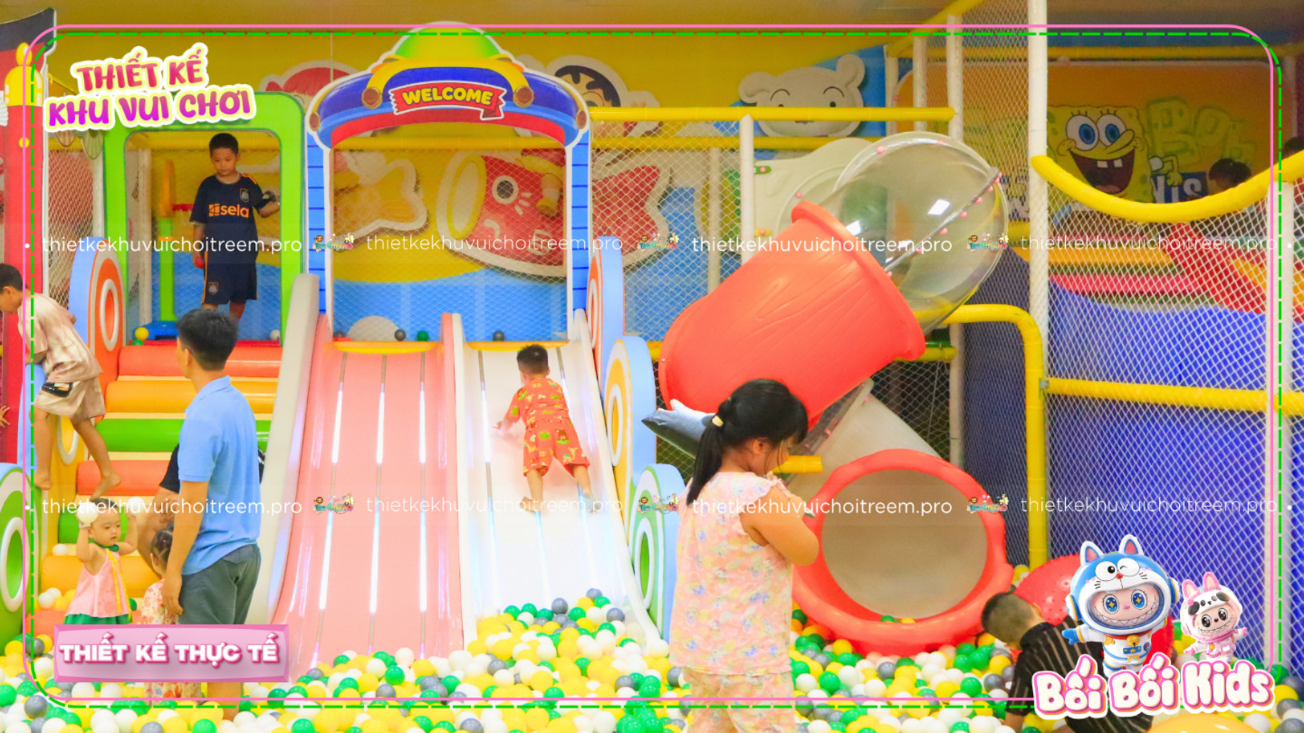 Hệ thống cầu trượt của dự án thiết kế khu vui chơi Bến Tre - Bối Bối Kids