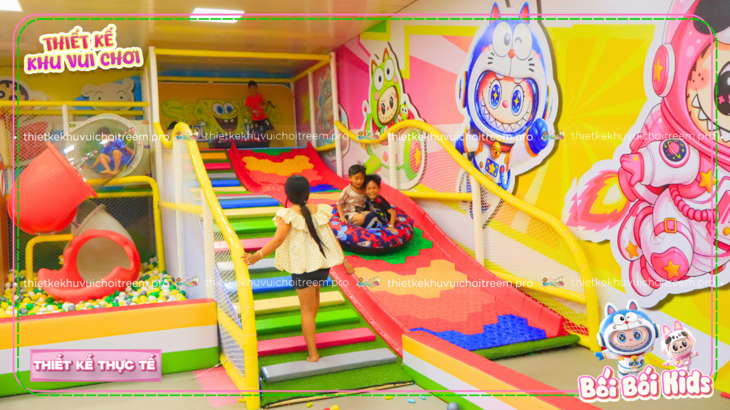 Đường trượt phao khô cầu vồng của dự án thiết kế khu vui chơi Bến Tre - Bối Bối Kids
