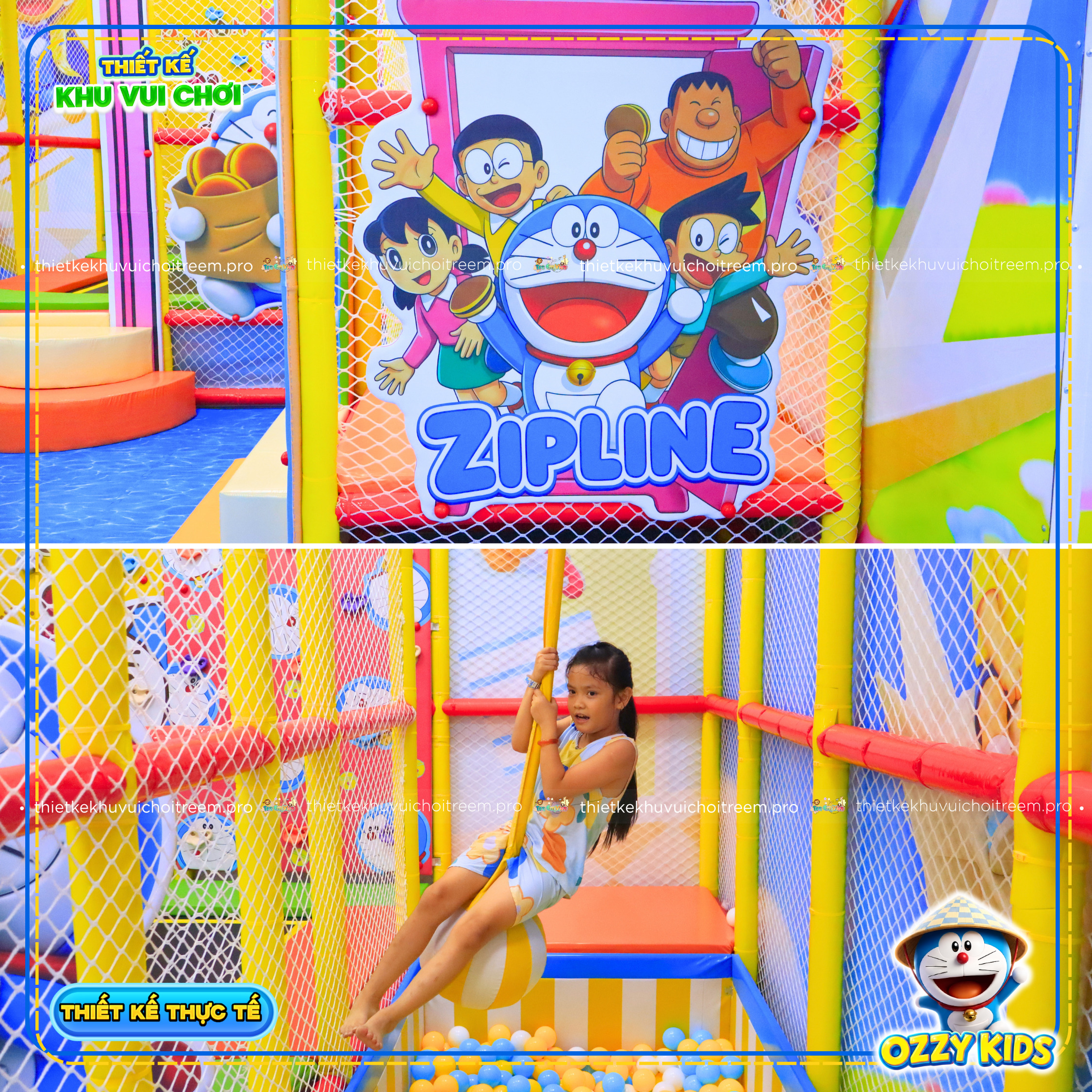 Trượt zipline của dự án thiết kế khu vui chơi Bình Tân - Ozzy Kids