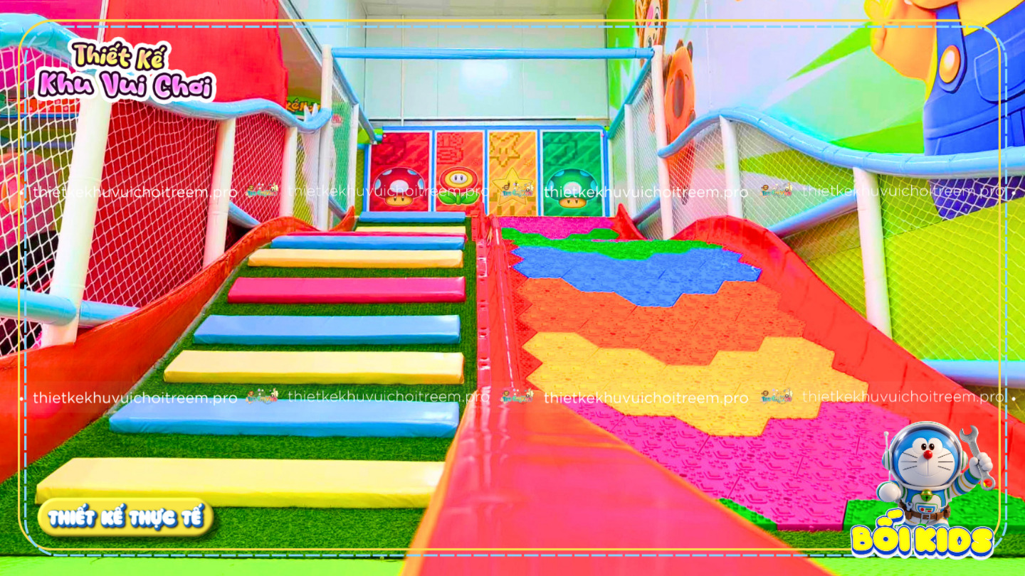 Đường trượt phao khô cầu vồng của dự án thiết kế khu vui chơi Bắc Ninh - Bối Kids
