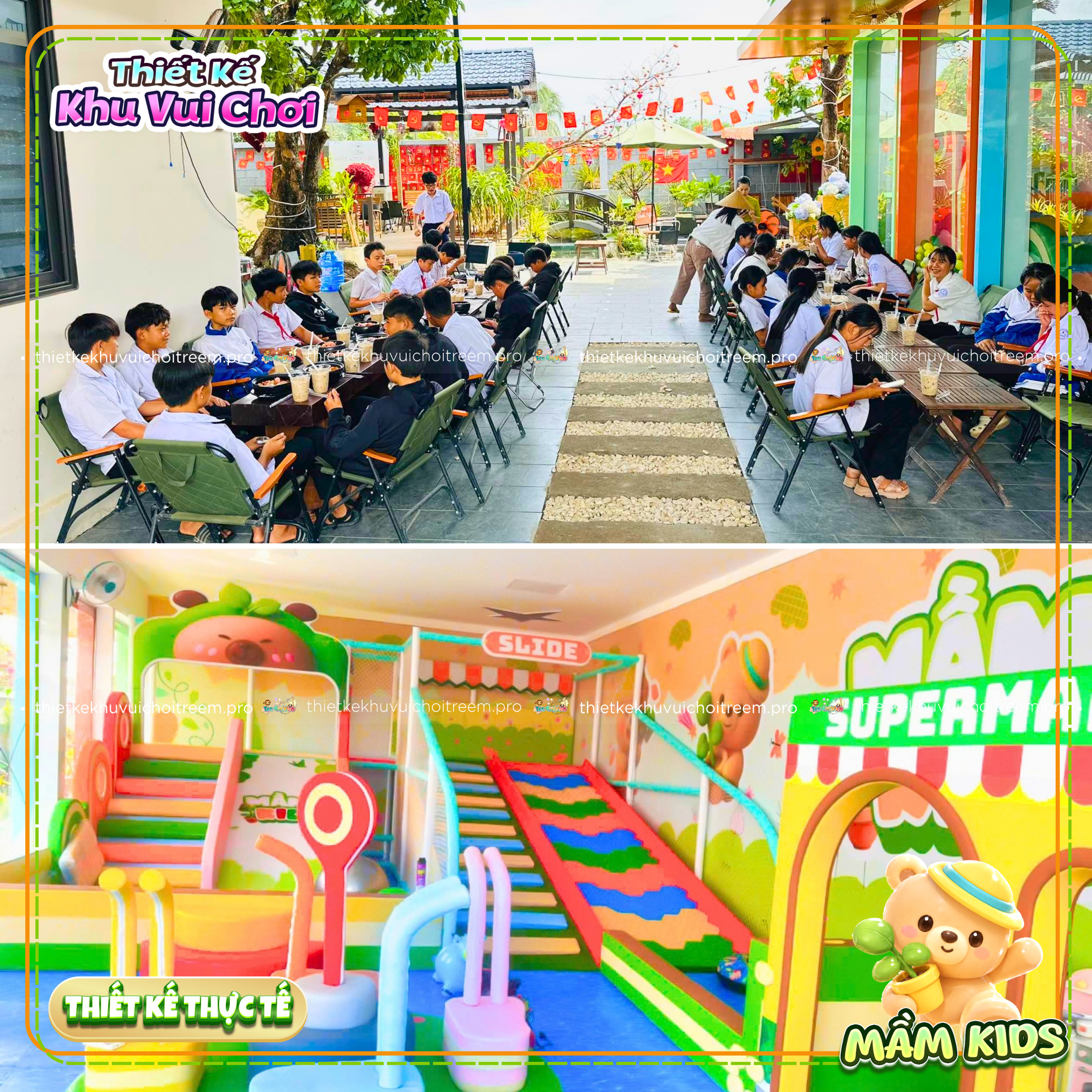 Tích hợp khu vui chơi vào quán cafe của dự án thiết kế khu vui chơi Đắk Lắk - Mầm Kids