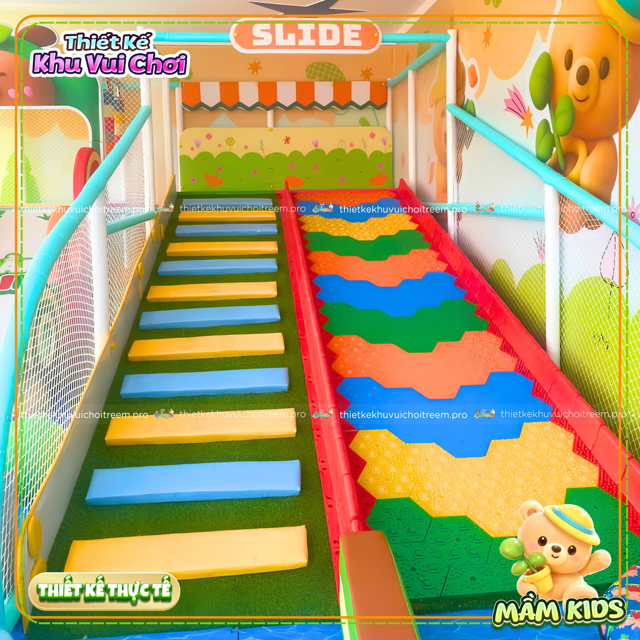 Đường trượt phao khô cầu vồng của dự án thiết kế khu vui chơi Đắk Lắk - Mầm Kids