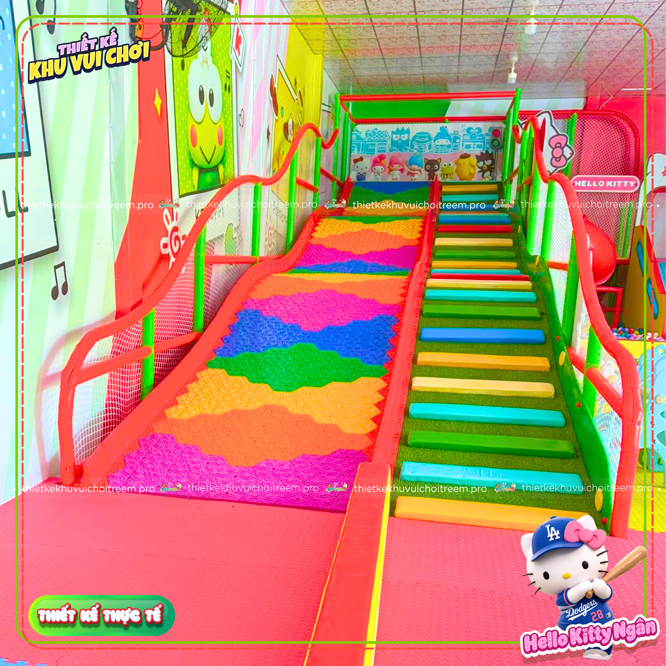 Đường trượt phao khô cầu vồng của dự án thiết kế khu vui chơi Vĩnh Long - Hello Kitty Ngân