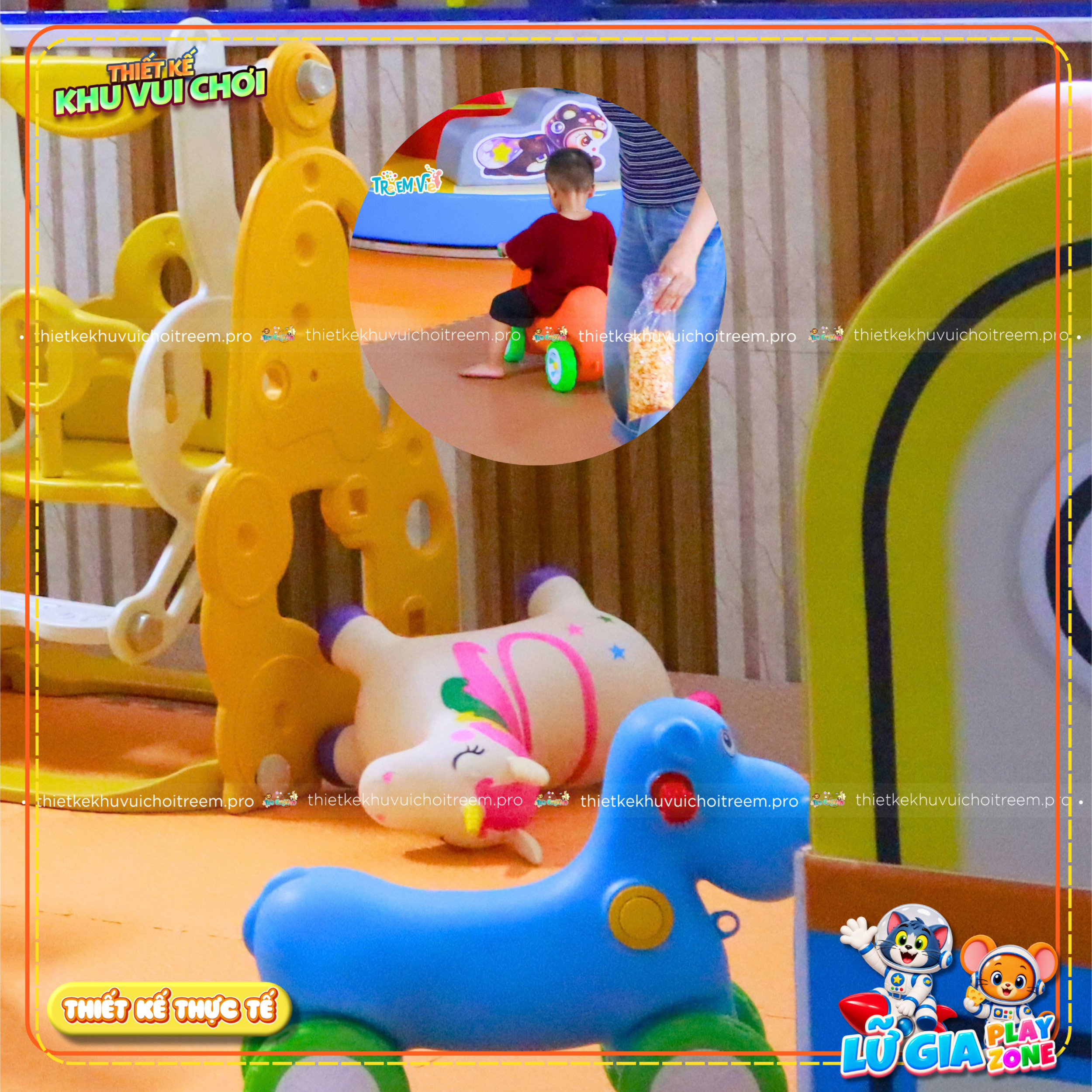 Xe chòi chân & thú nhún của dự án thiết kế khu vui chơi Cần Thơ - Lữ Gia Playzone