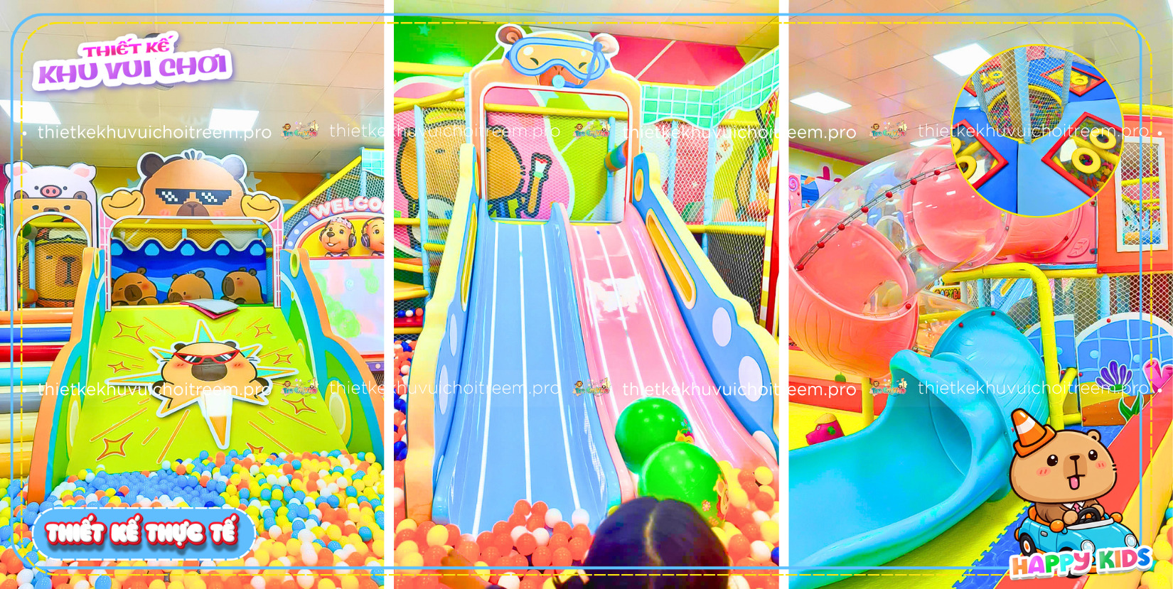 Hệ thống cầu trượt hấp dẫn của dự án thiết kế khu vui chơi Huế - Happy Kids